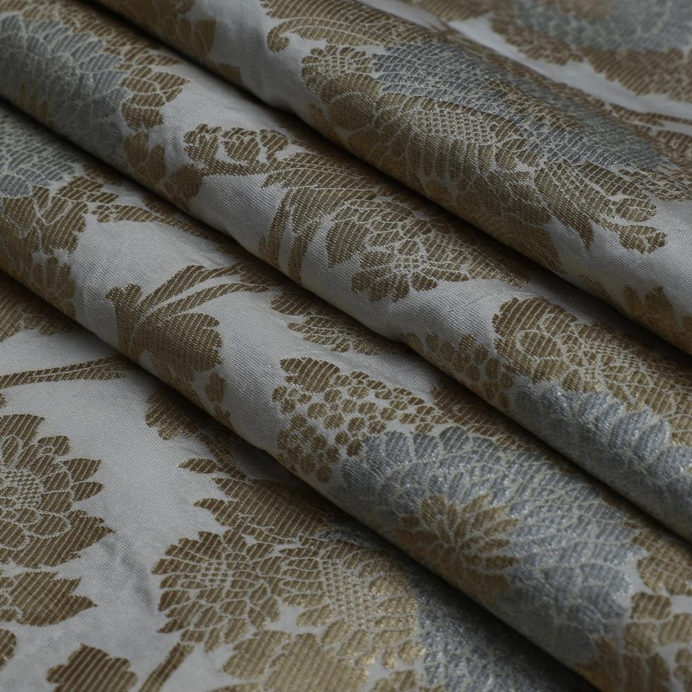 Golden-White Color Brocade Dupion Fabric