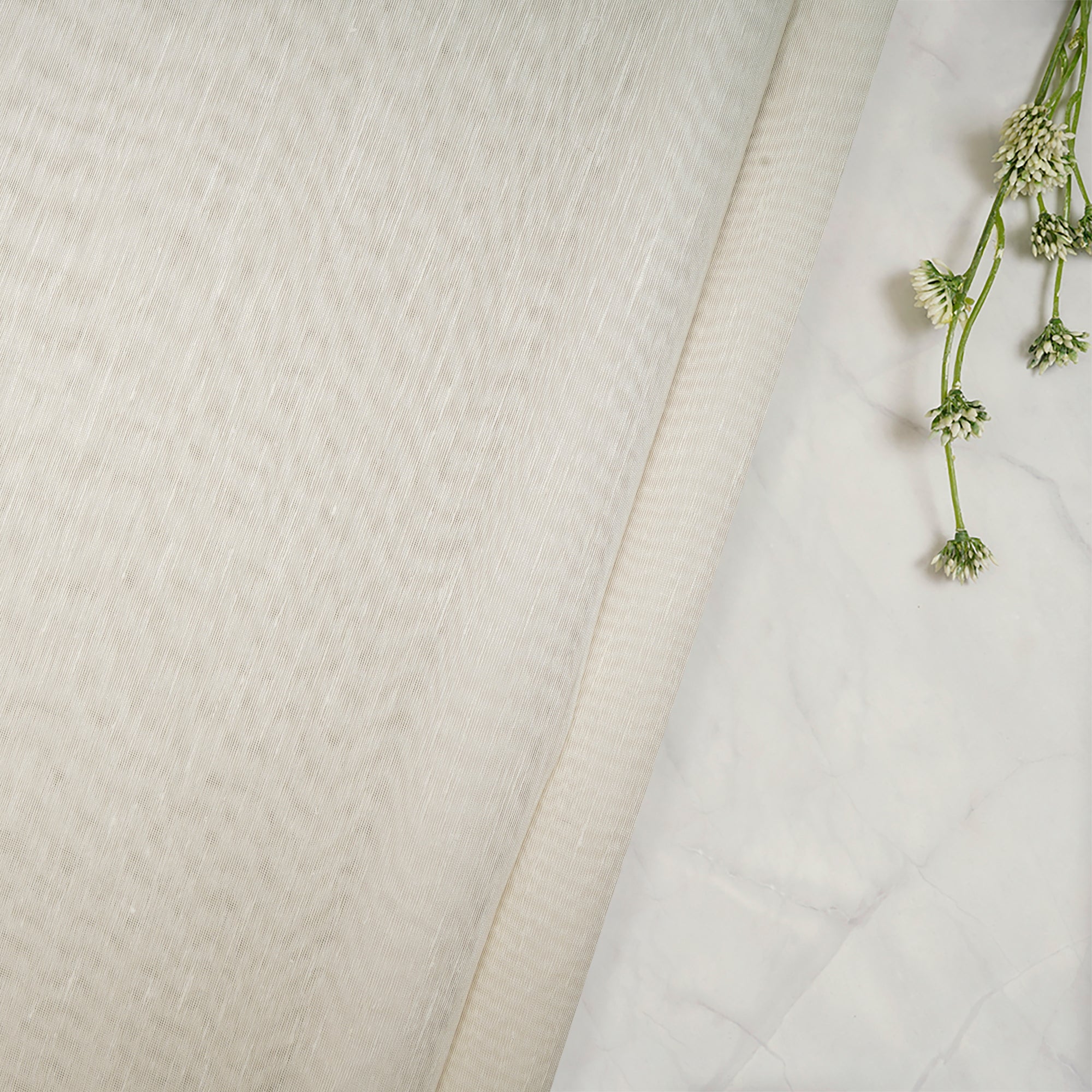 Off- White Color Banarasi Silk Linen Fabric With Zari Border