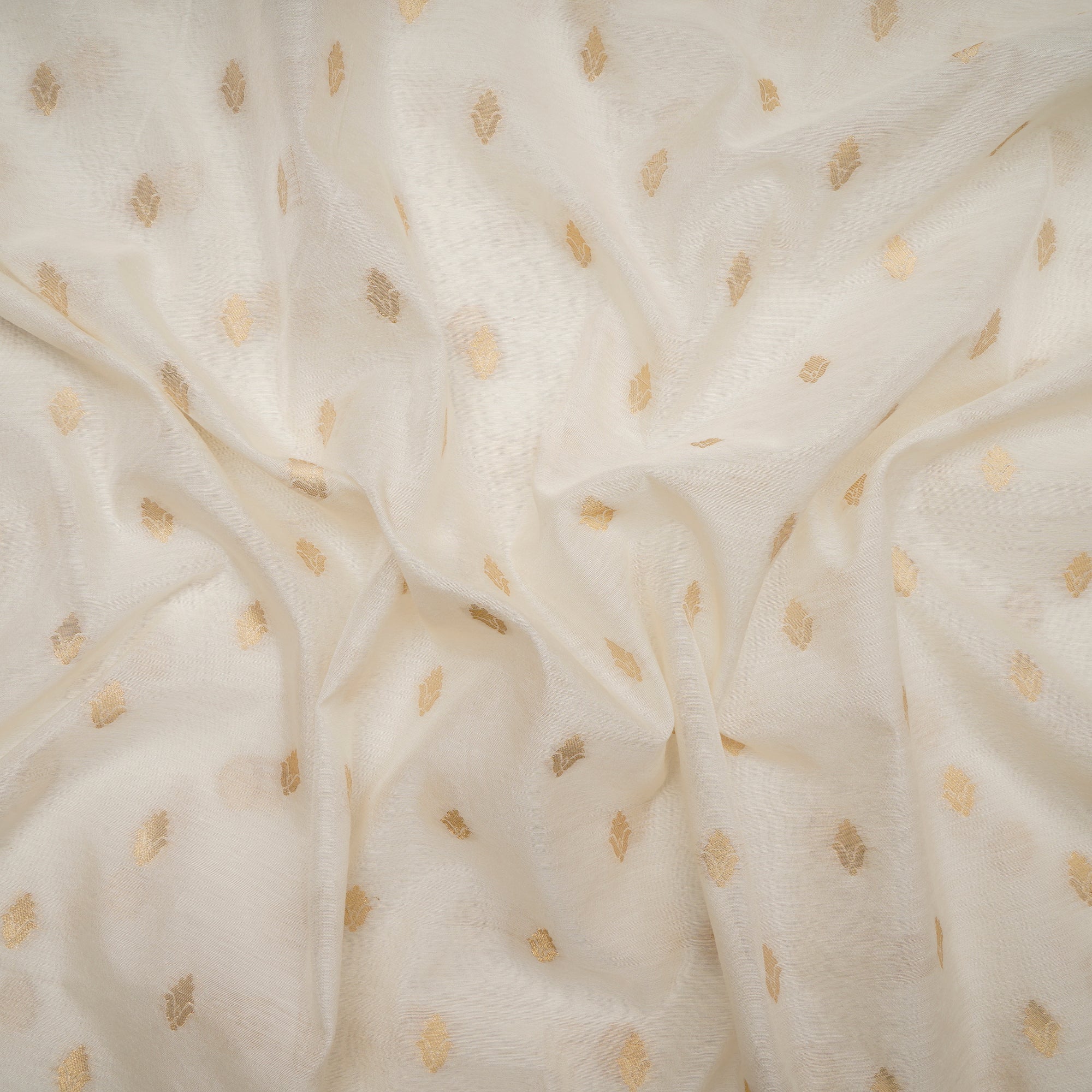 Off White Dyeable Golden Zari Pure Chanderi Jacquard Fabric