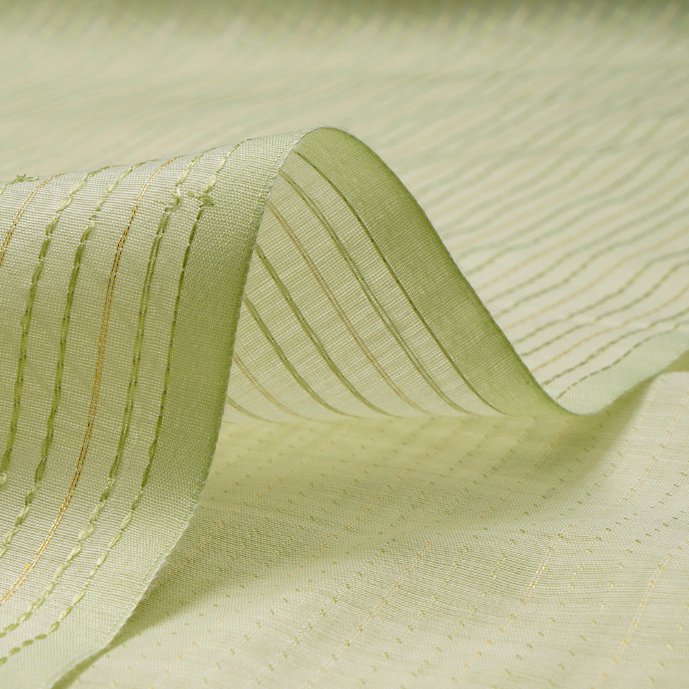 Green Color Lurex Striped Chanderi Fancy Fabric