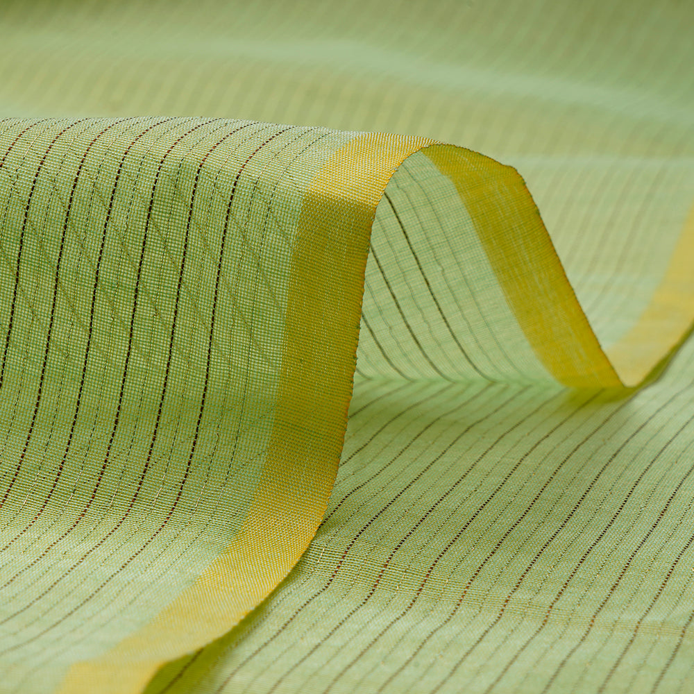 Green Color Lurex Striped Fancy Chanderi Fabric