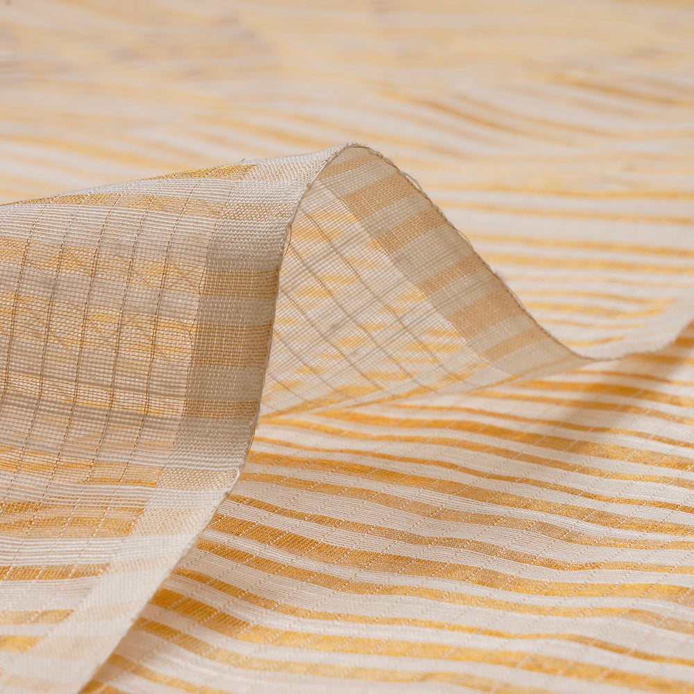 White Color Golden Zari Striped Fancy Silk-Cotton Tissue Fabric