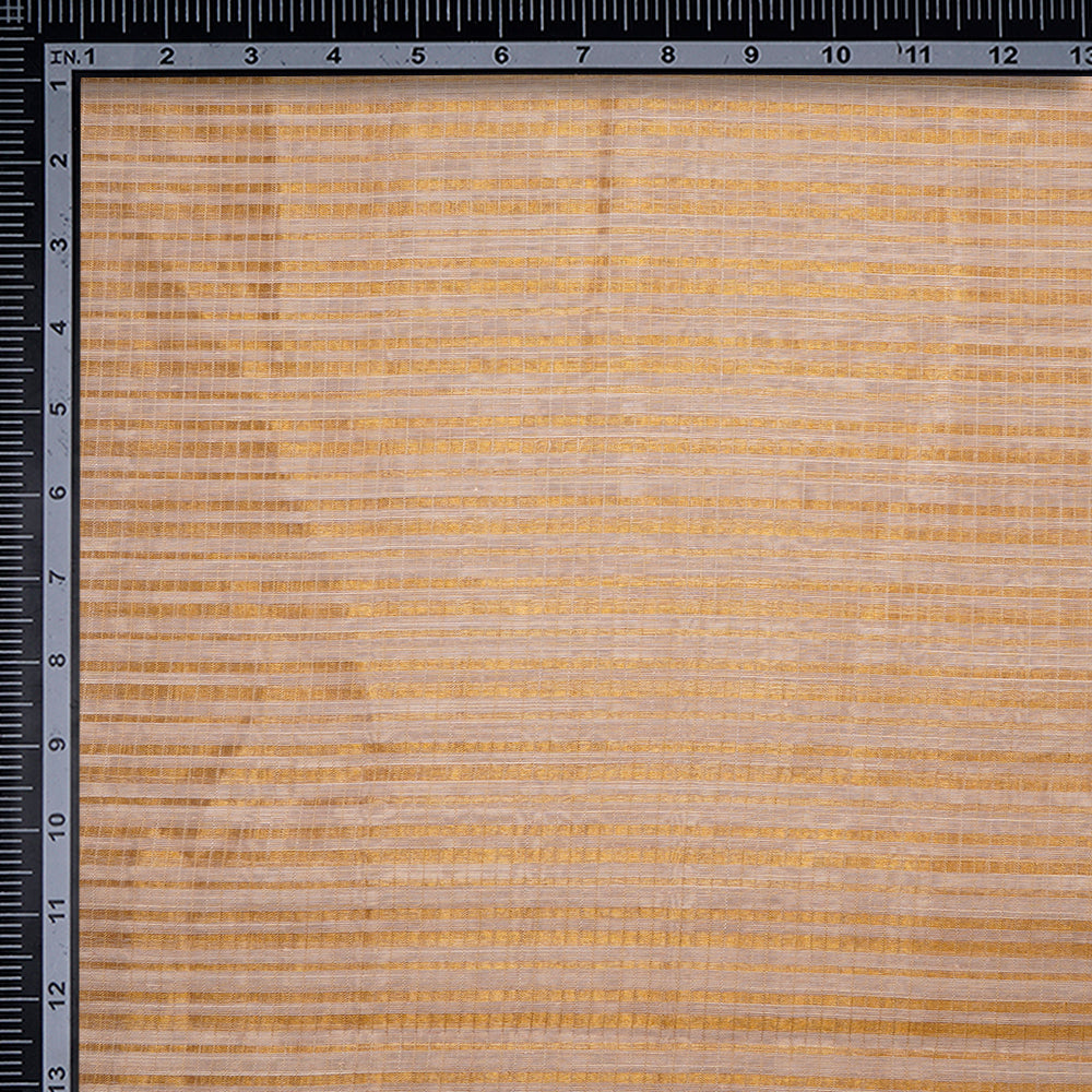 Tan Color Golden Zari Striped Fancy Silk-Cotton Tissue Fabric