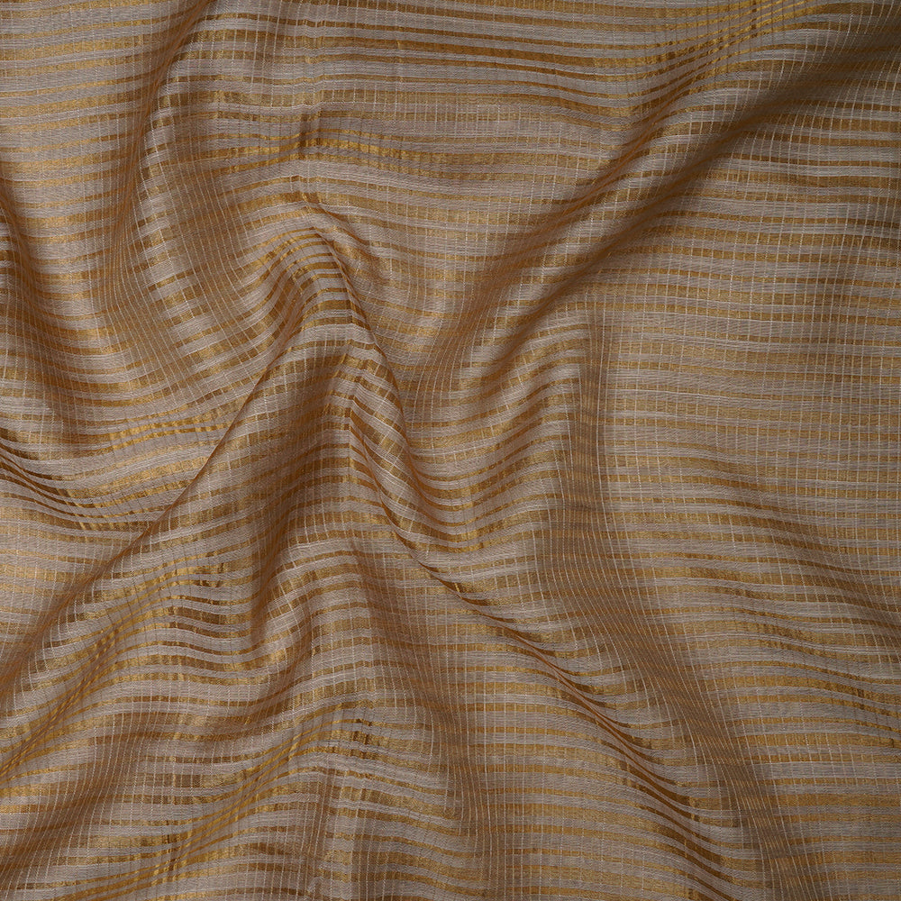Grey Color Golden Zari Striped Fancy Silk-Cotton Tissue Fabric