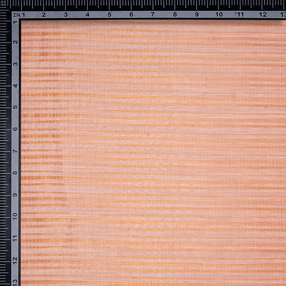 Peach Color Golden Zari Striped Fancy Silk-Cotton Tissue Fabric