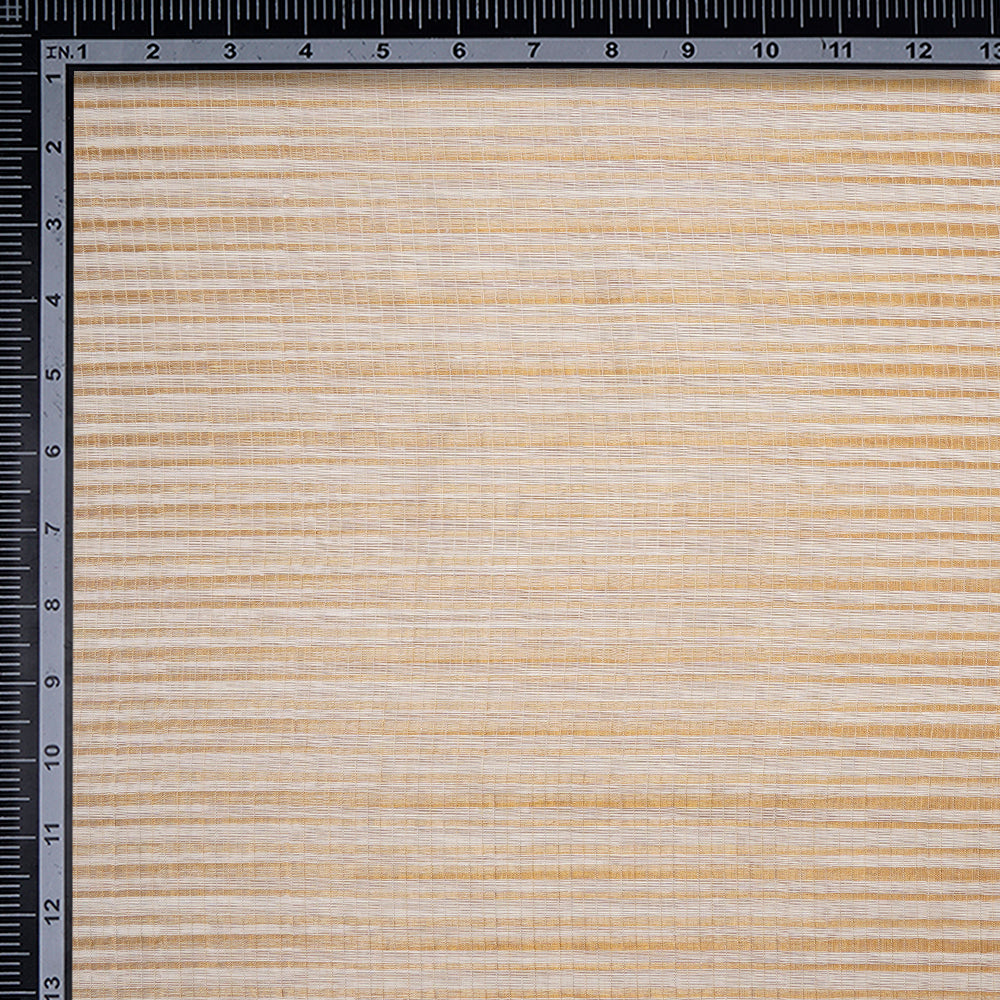 Cream Color Golden Zari Striped Fancy Silk-Cotton Tissue Fabric