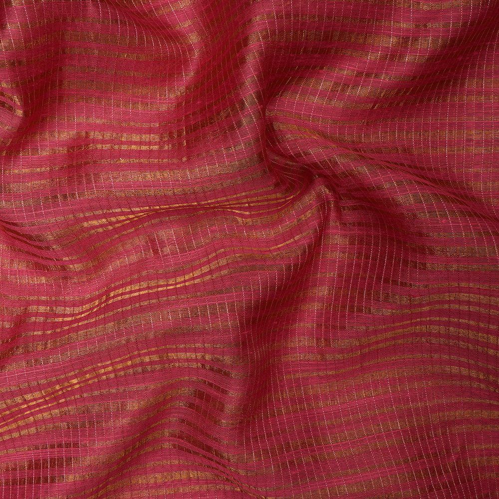 Pink Color Golden Zari Striped Fancy Silk-Cotton Tissue Fabric
