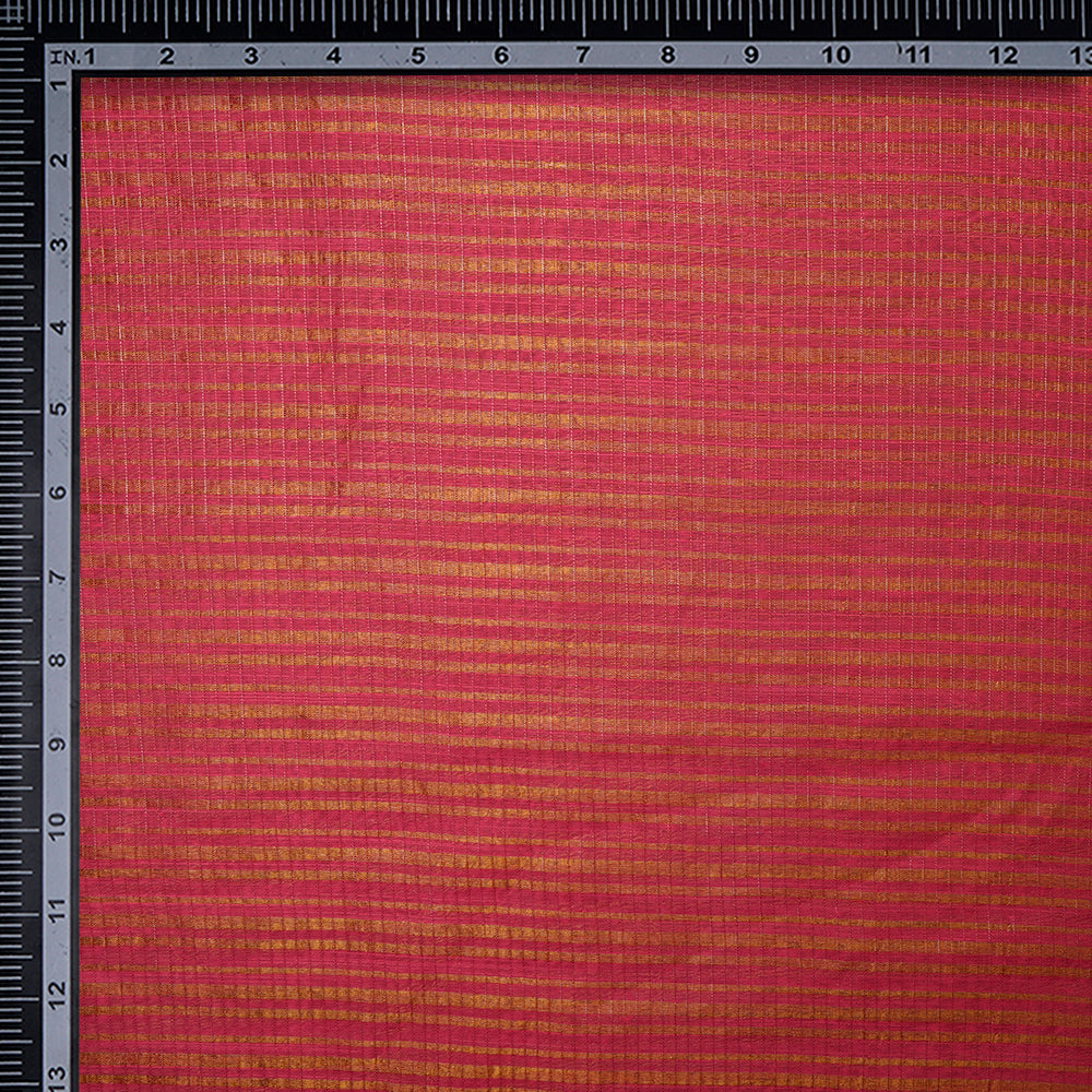 Pink Color Golden Zari Striped Fancy Silk-Cotton Tissue Fabric