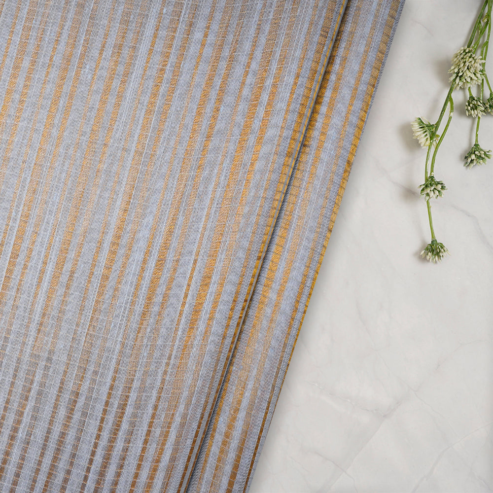 Baby Blue Color Golden Zari Striped Fancy Silk-Cotton Tissue Fabric