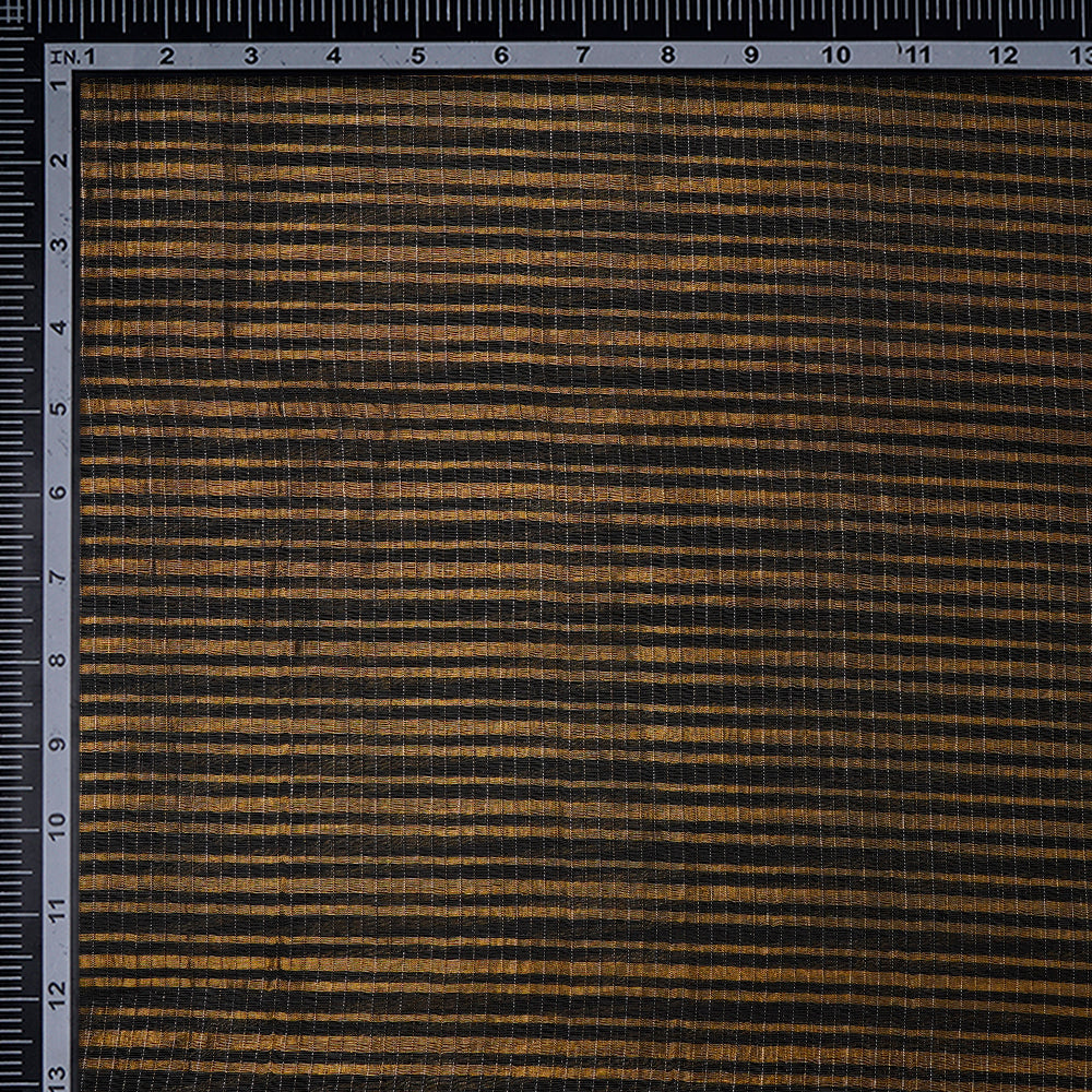 Black Color Golden Zari Striped Fancy Silk-Cotton Tissue Fabric