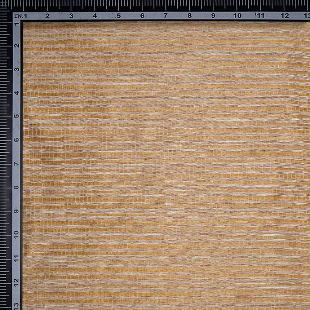 Beige Color Golden Zari Striped Fancy Silk-Cotton Tissue Fabric