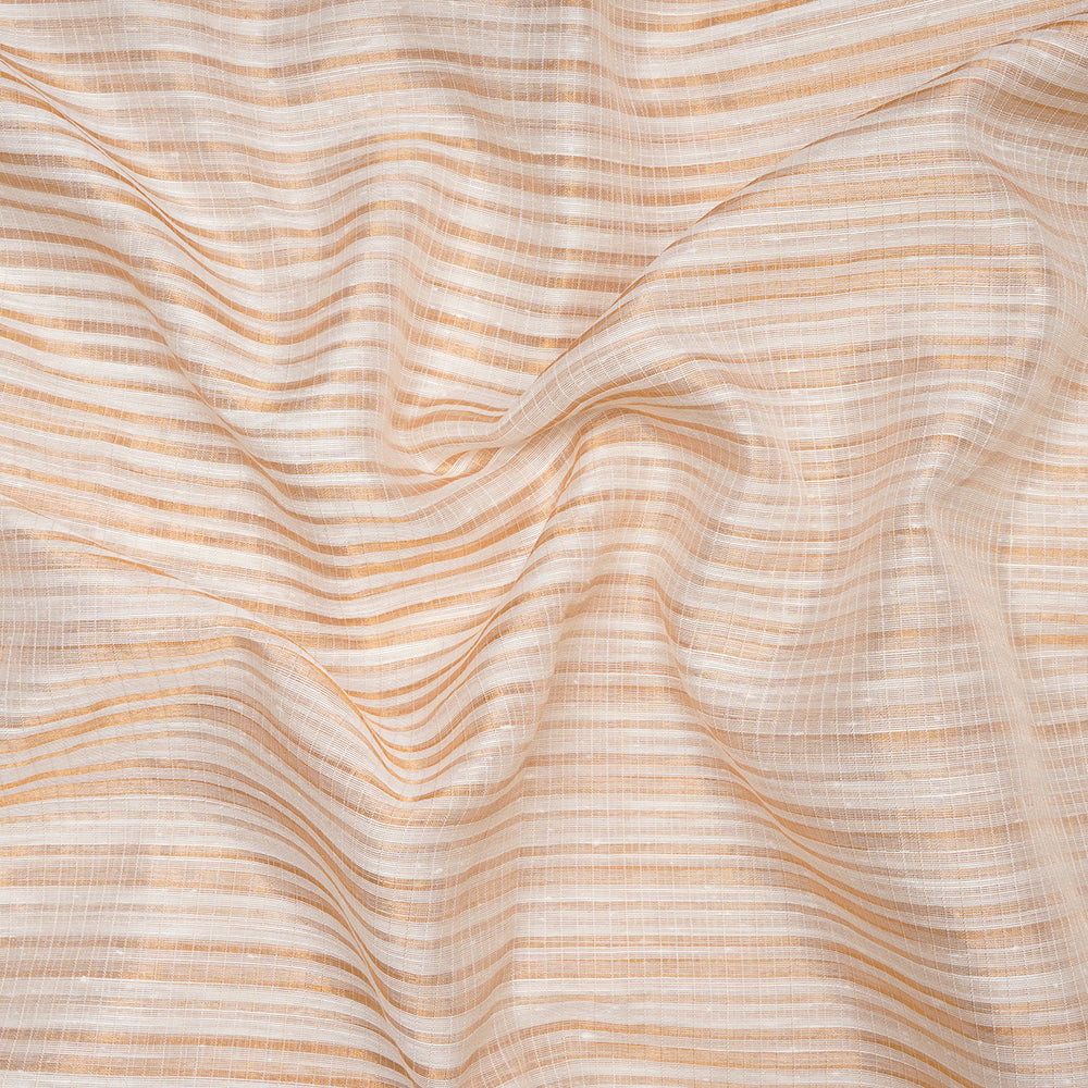 White-Gold Zari Striped Fancy Silk-Cotton Dyeable Tissue Fabric
