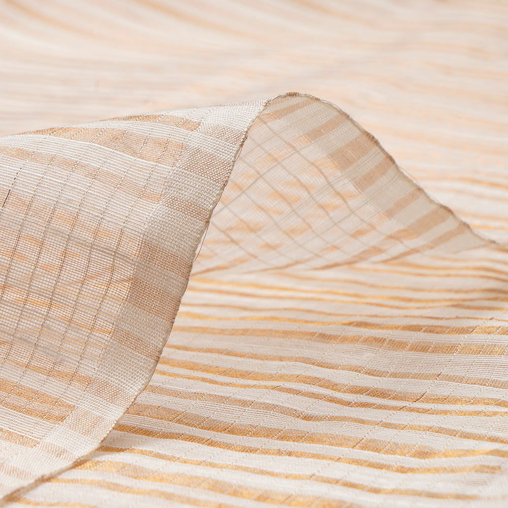 White-Gold Zari Striped Fancy Silk-Cotton Dyeable Tissue Fabric