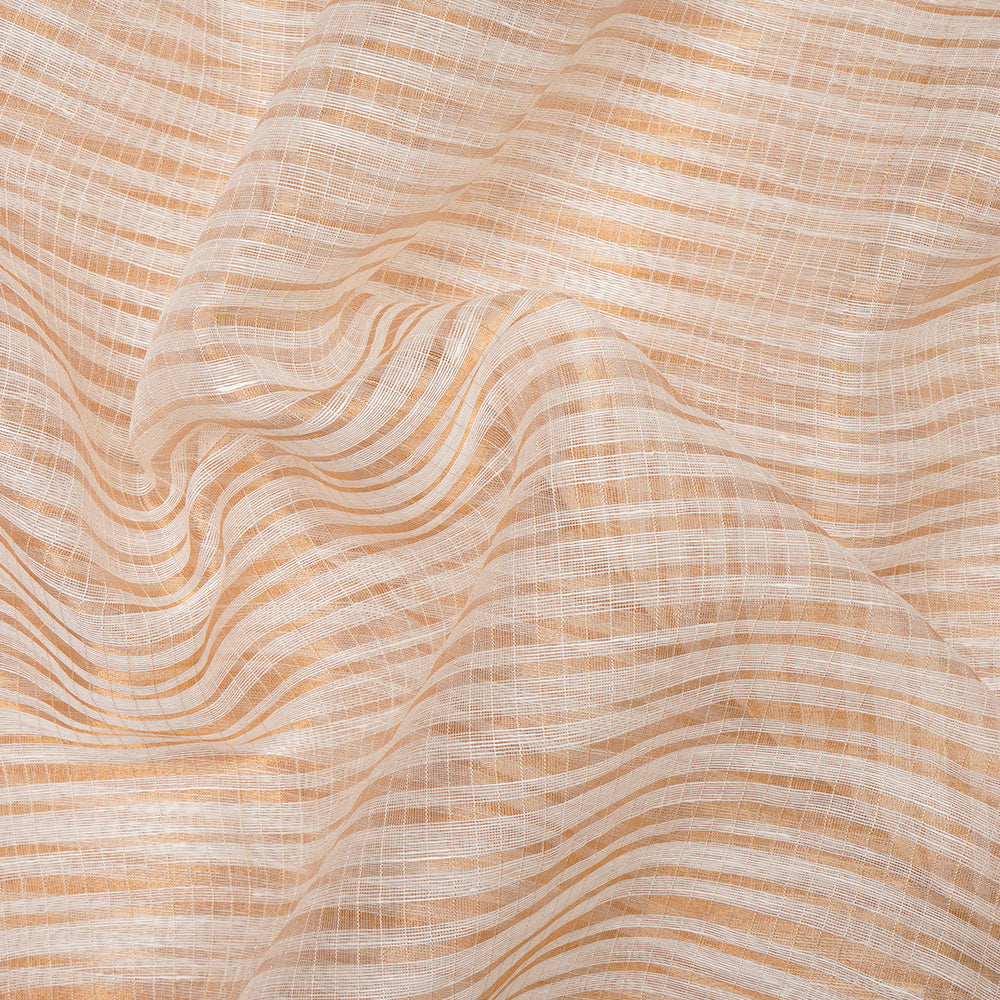 White-Gold Zari Striped Fancy Silk-Linen Dyeable Tissue Fabric