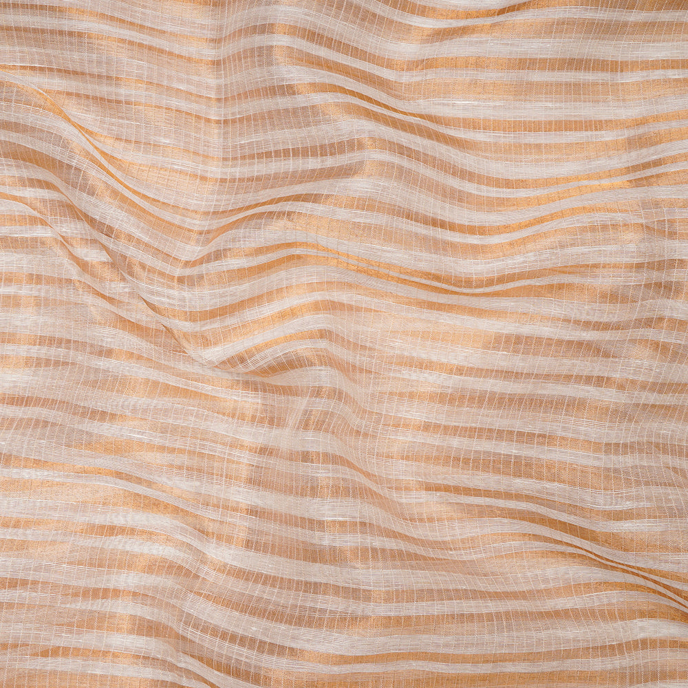 White-Gold Dyeable Banarasi Zari Striped Fancy Silk-Linen Tissue Fabric
