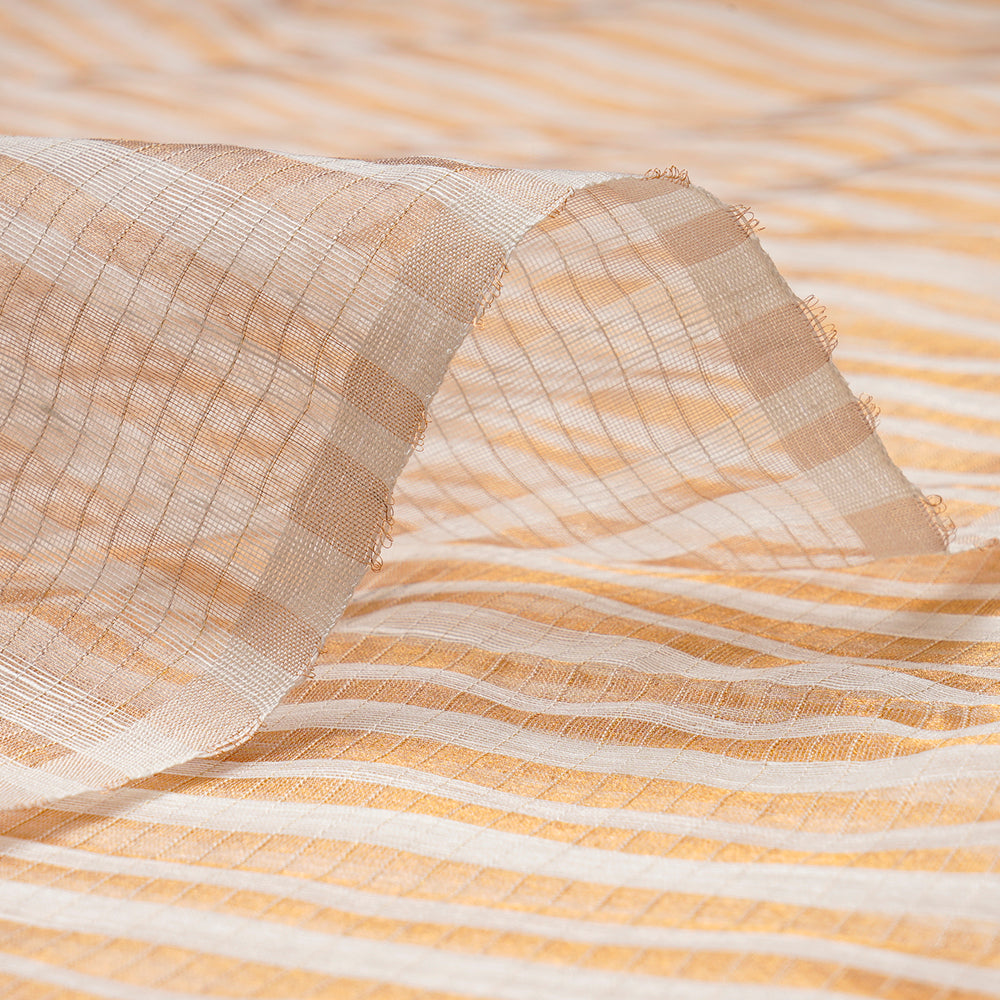 White-Gold Dyeable Banarasi Zari Striped Fancy Silk-Linen Tissue Fabric