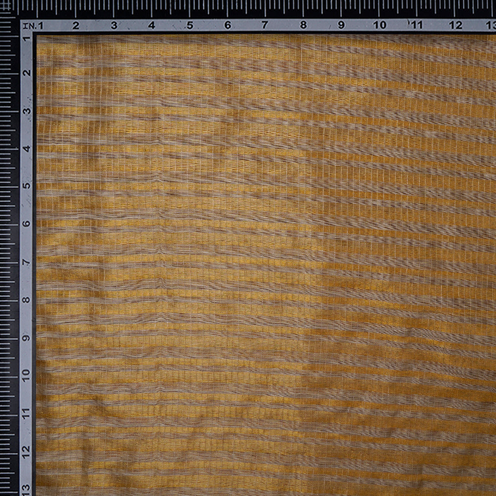 Khaki Color Golden Zari Striped Fancy Silk-Linen Tissue Fabric