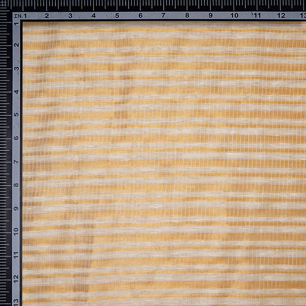 Cream Color Golden Zari Striped Fancy Silk-Linen Tissue Fabric