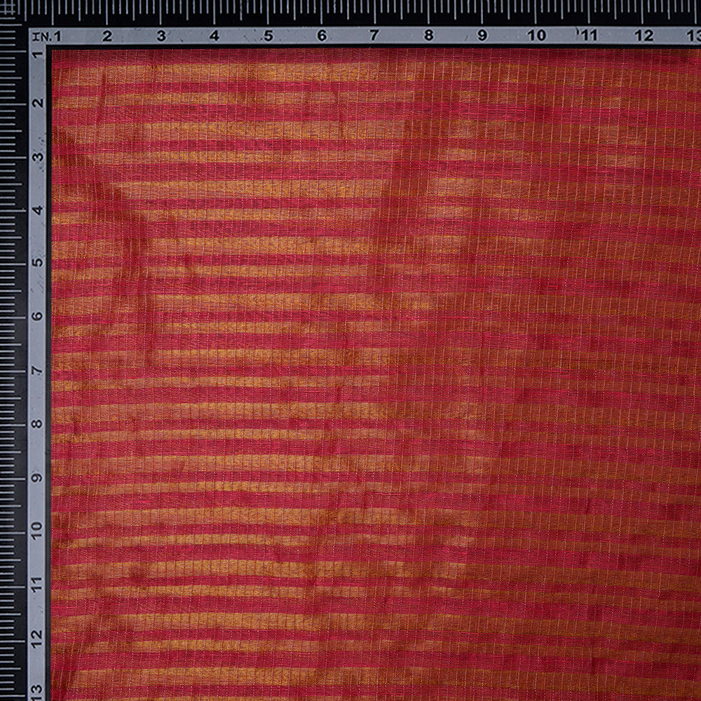 Pink Color Golden Zari Striped Fancy Silk-Linen Tissue Fabric