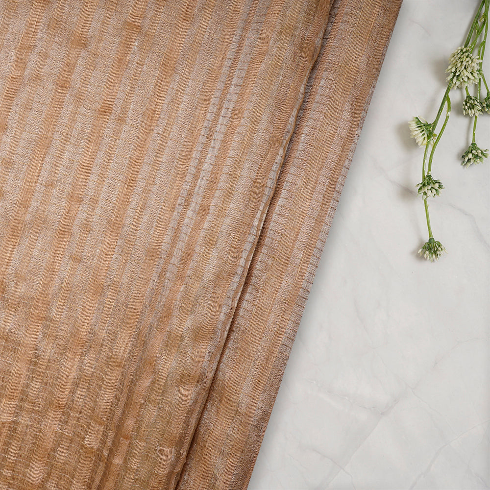 Khaki Color Silver Zari Striped Fancy Silk-Linen Tissue Fabric