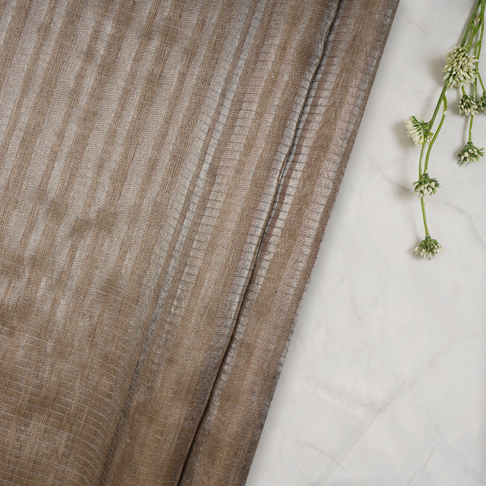 Grey Color Silver Zari Striped Fancy Silk-Linen Tissue Fabric