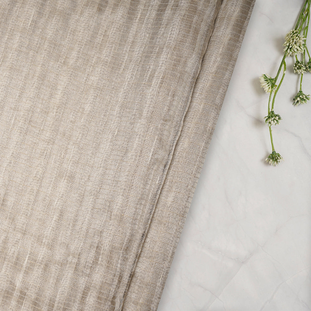 Cream Color Silver Zari Striped Fancy Silk-Linen Tissue Fabric