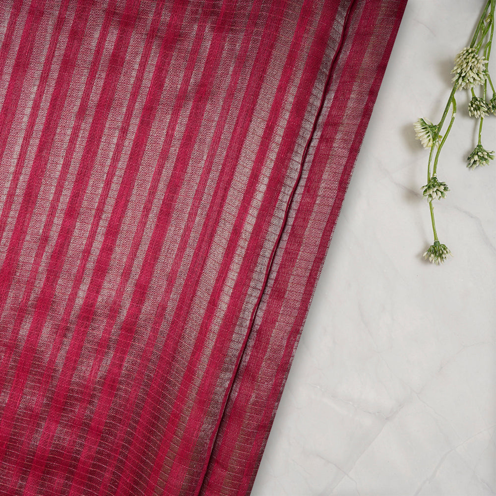 Pink Color Silver Zari Striped Fancy Silk-Linen Tissue Fabric