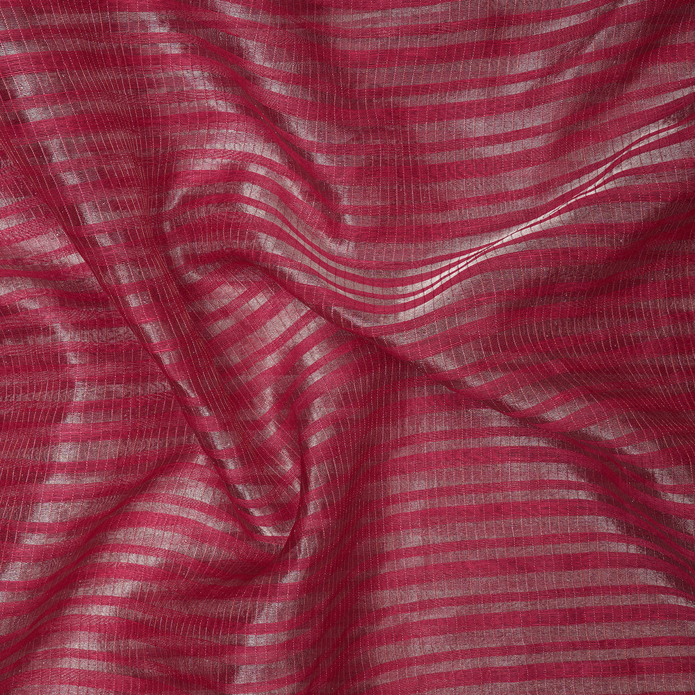 Pink Color Silver Zari Striped Fancy Silk-Linen Tissue Fabric