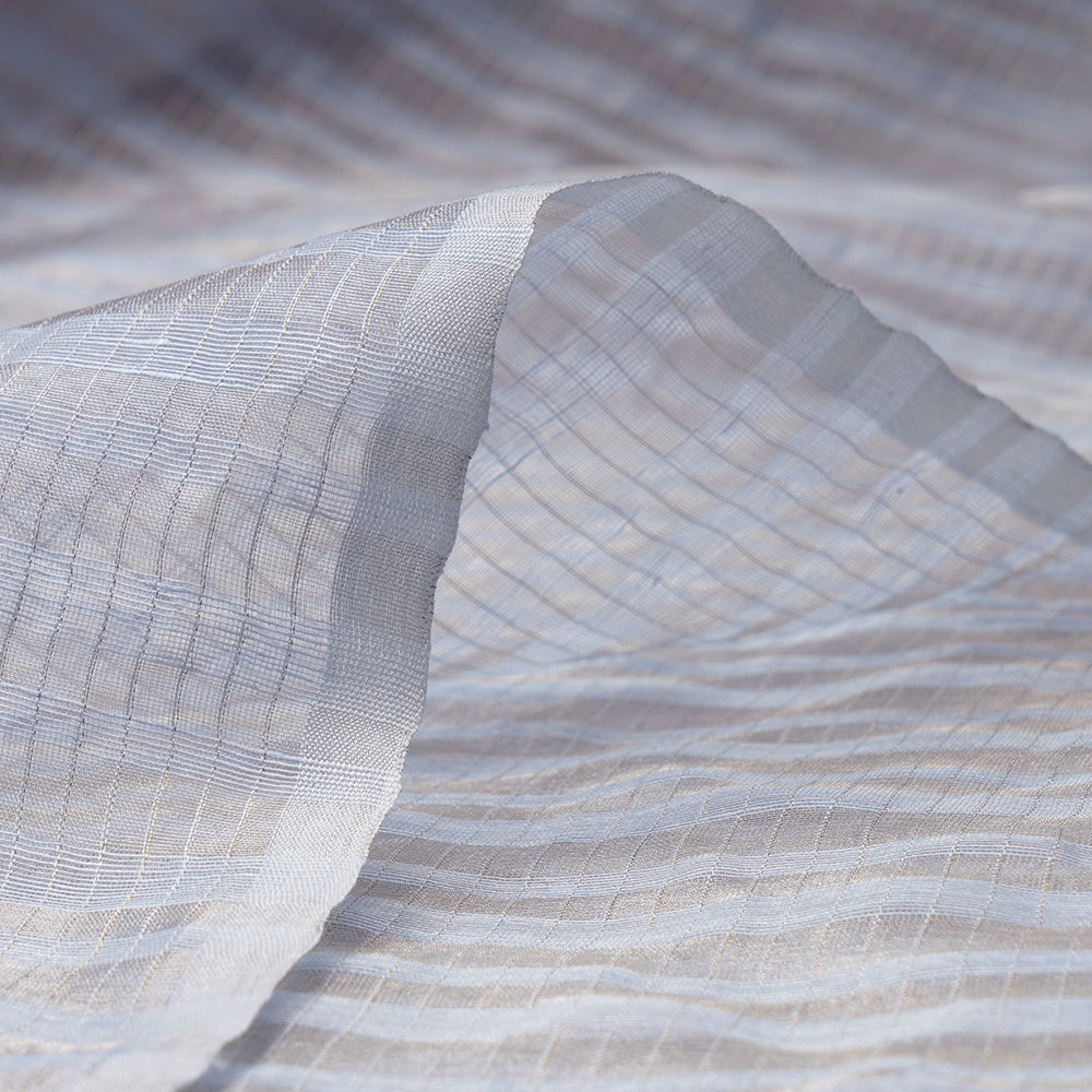 Baby Blue Color Silver Zari Striped Fancy Silk-Linen Tissue Fabric