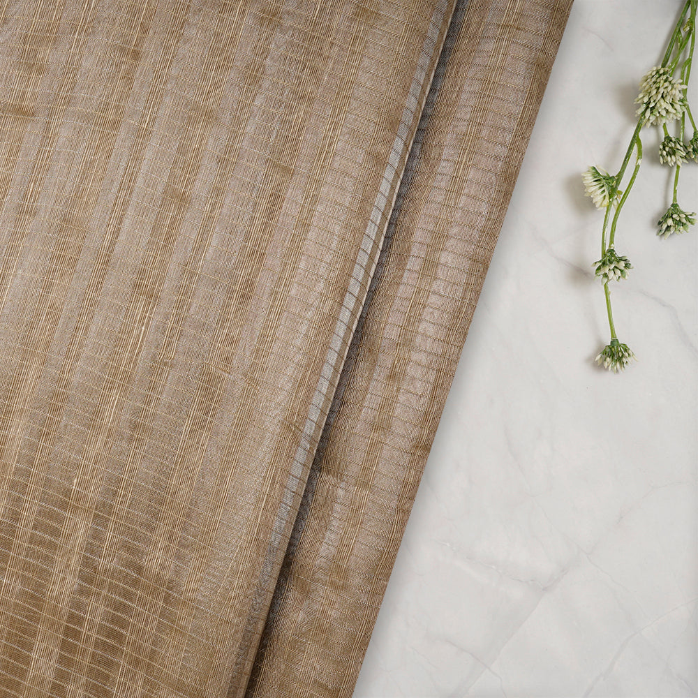 Sand Color Silver Zari Striped Fancy Silk-Linen Tissue Fabric