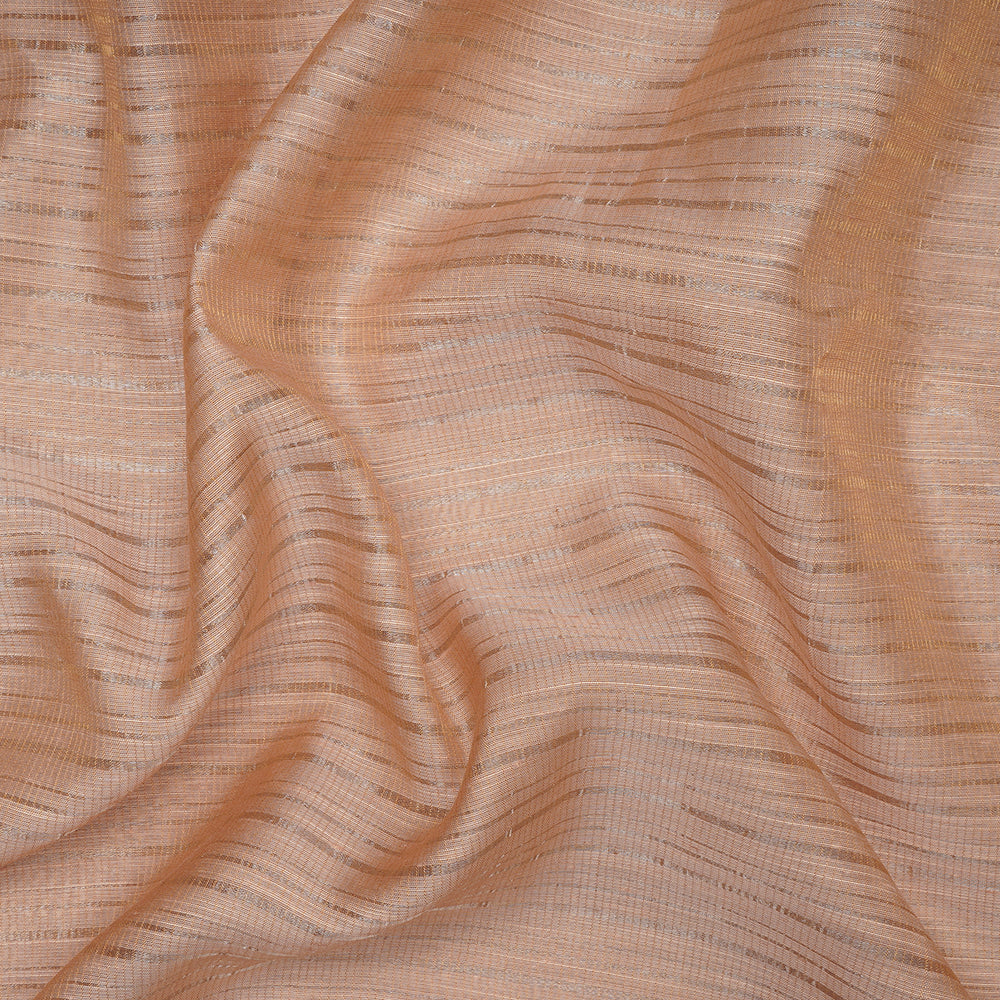 Tan Color Silver Zari Striped Fancy Viscose-Linen Tissue Fabric