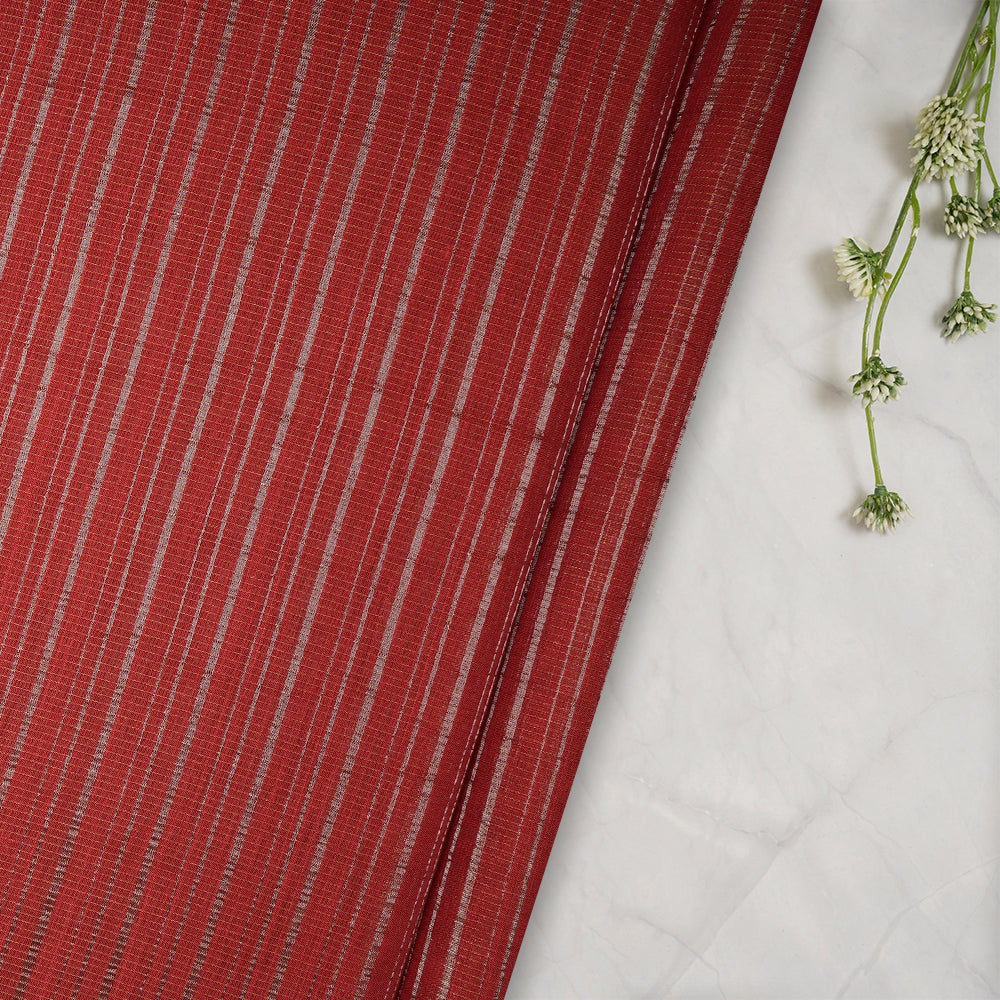 Red Color Silver Zari Striped Fancy Viscose-Linen Tissue Fabric