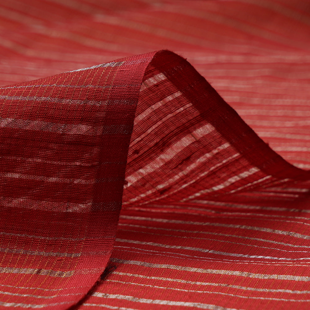 Red Color Silver Zari Striped Fancy Viscose-Linen Tissue Fabric