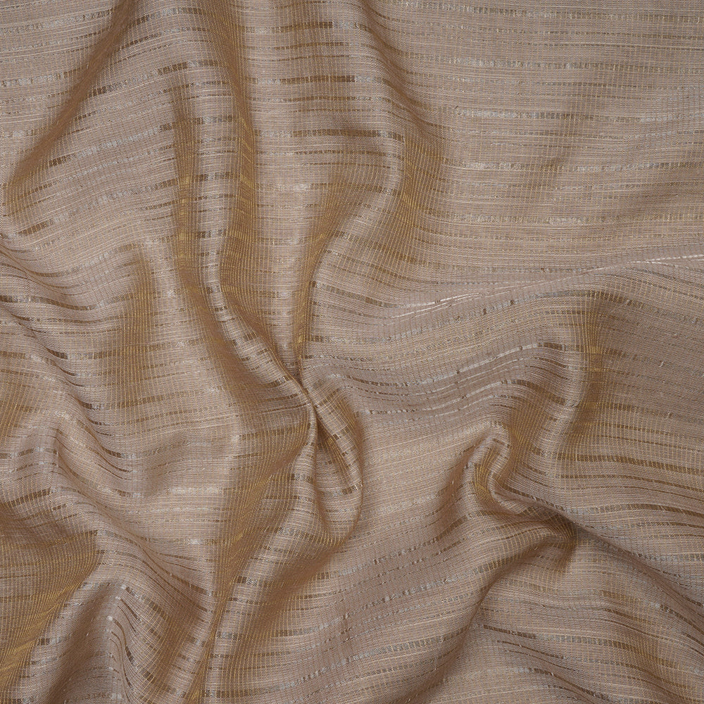 Light Taupe Color Silver Zari Striped Fancy Viscose-Linen Tissue Fabric
