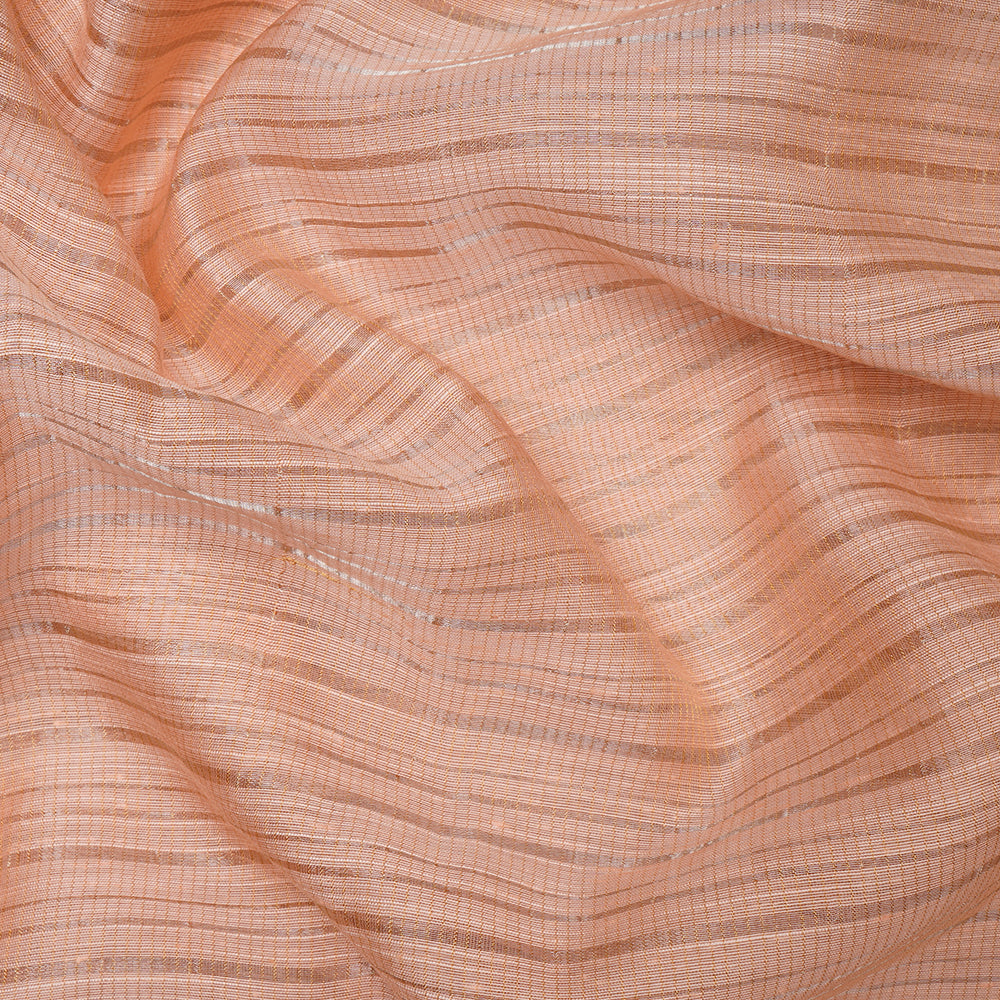 Peach Color Silver Zari Striped Fancy Viscose-Linen Tissue Fabric