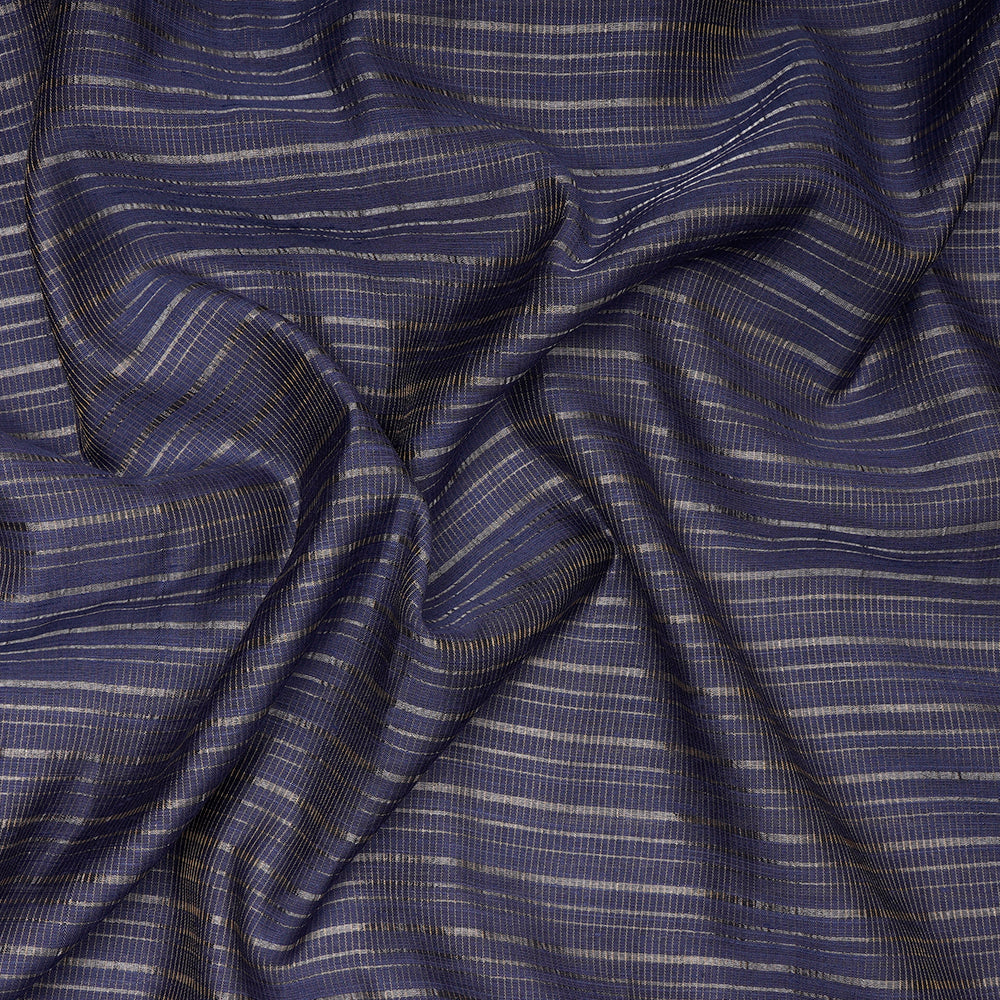 Navy Color Silver Zari Striped Fancy Viscose-Linen Tissue Fabric