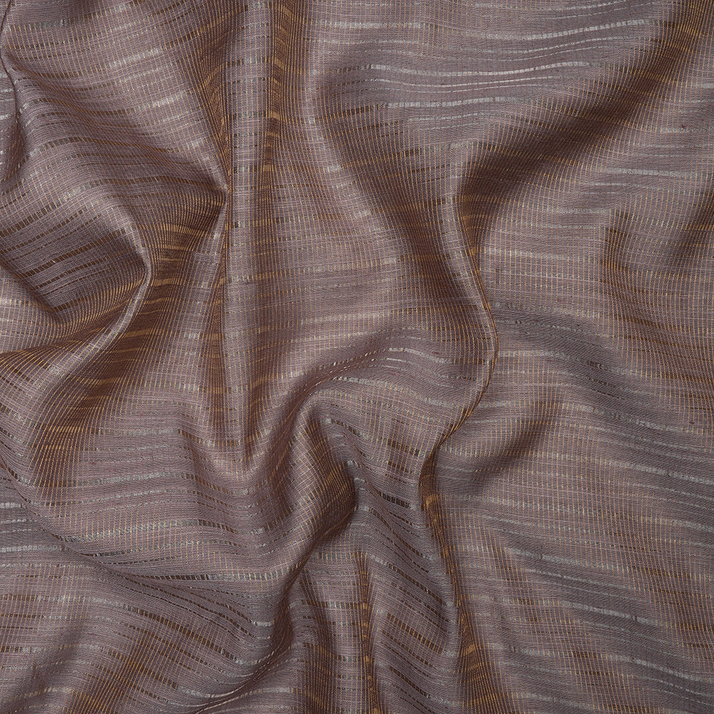 Reddish Grey Color Silver Zari Striped Fancy Viscose-Linen Tissue Fabric