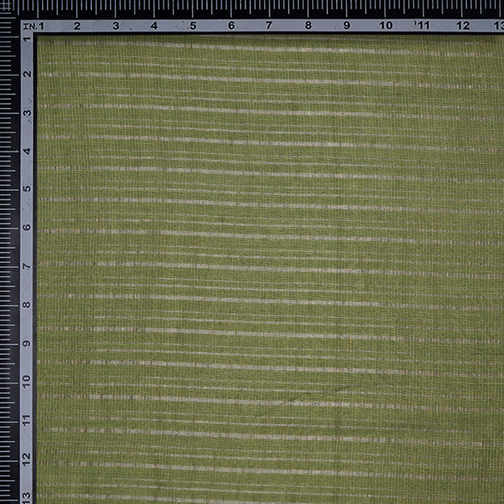 Green Color Silver Zari Striped Fancy Viscose-Linen Tissue Fabric