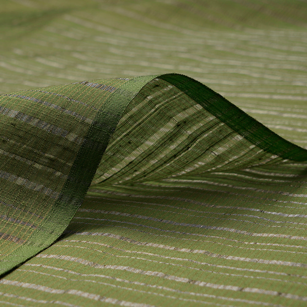 Green Color Silver Zari Striped Fancy Viscose-Linen Tissue Fabric