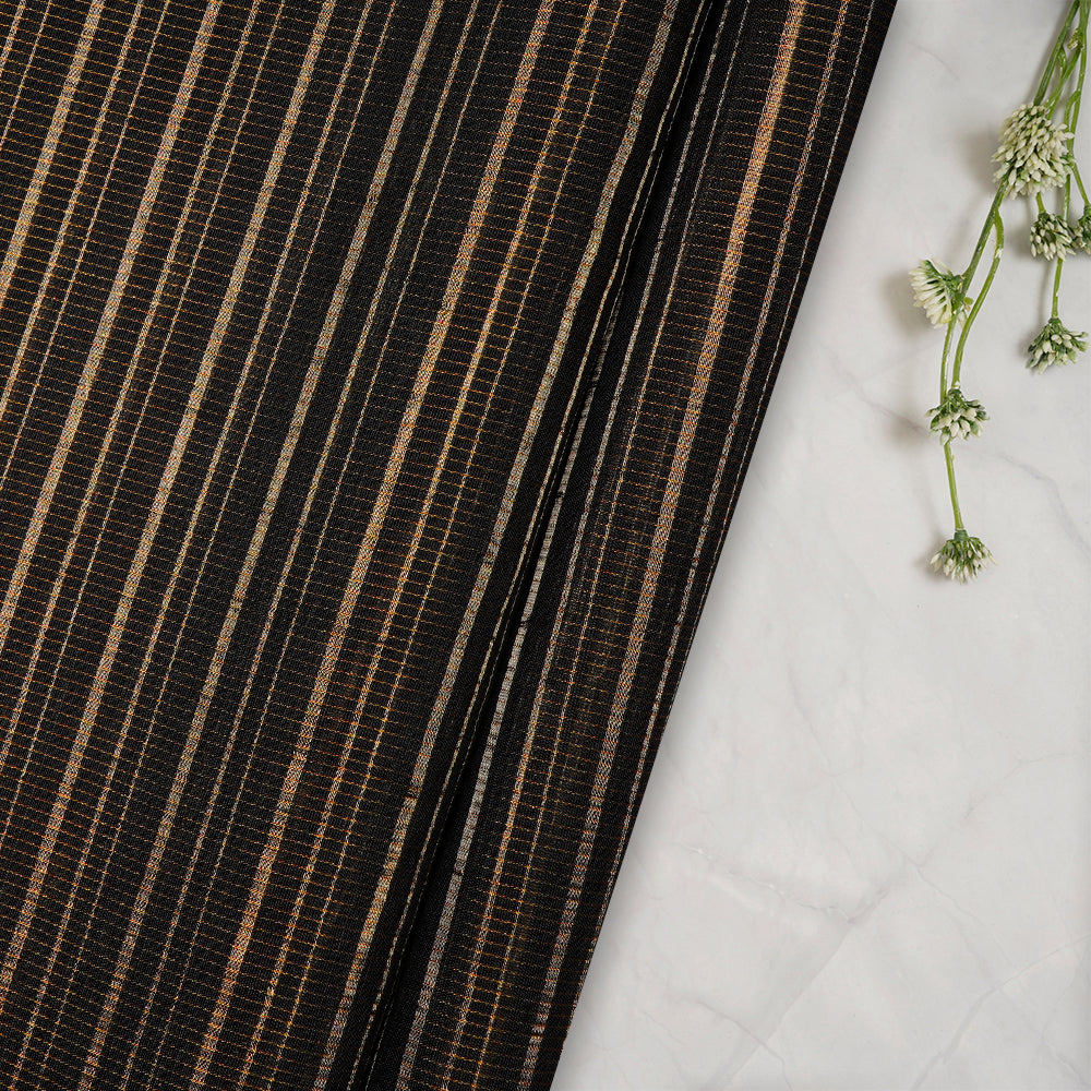 Black Color Silver Zari Striped Fancy Viscose-Linen Tissue Fabric