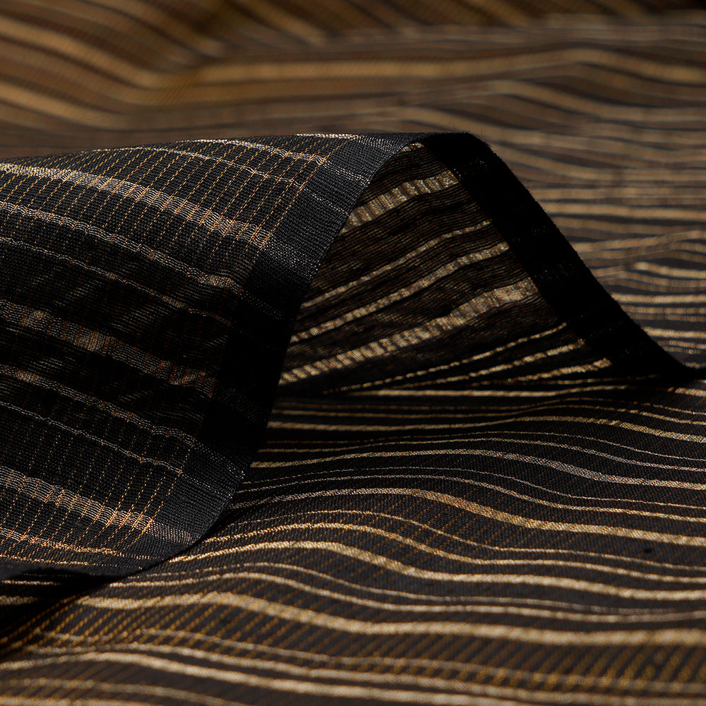Black Color Silver Zari Striped Fancy Viscose-Linen Tissue Fabric