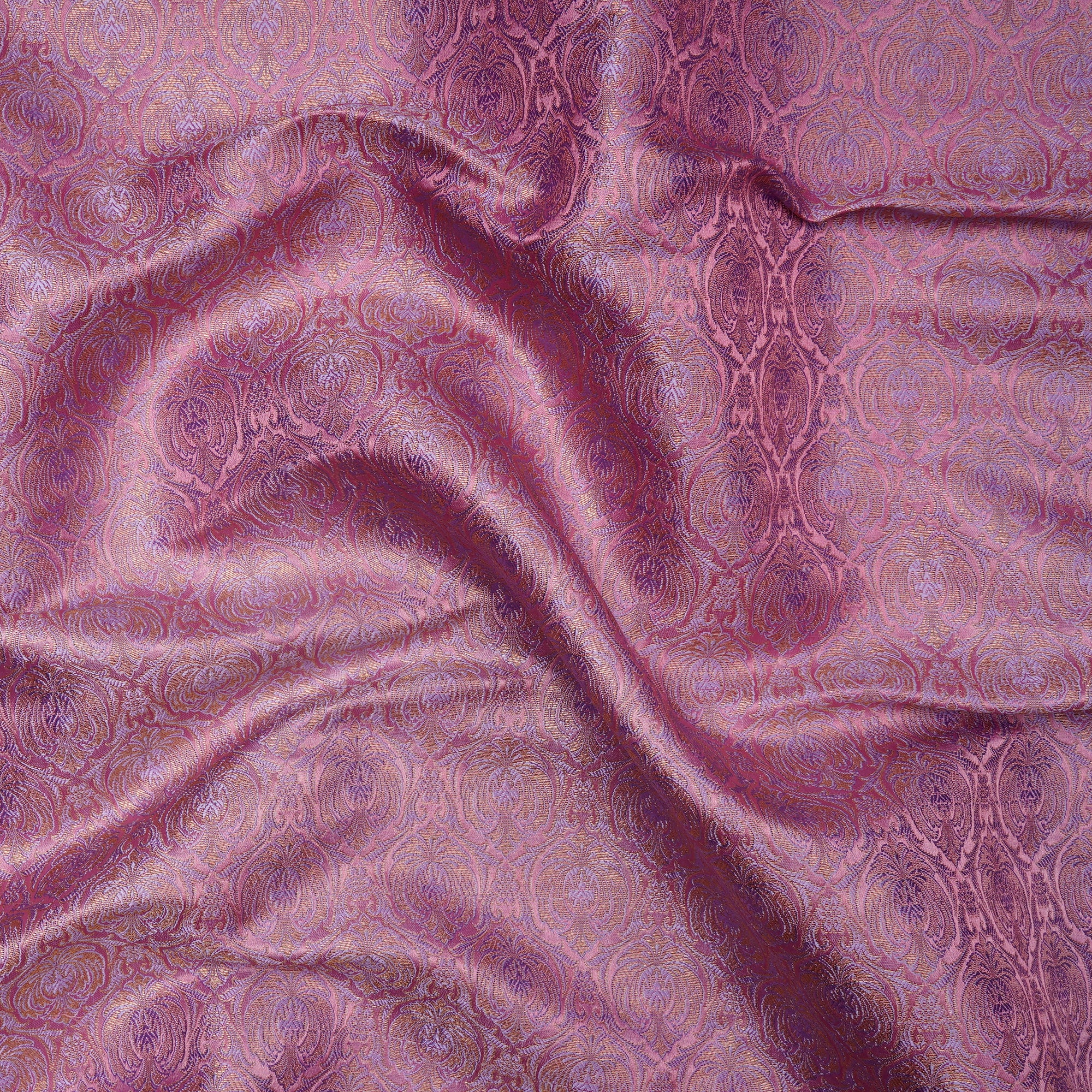 Purplish Pink Handwoven Banarasi Brocade Silk Fabric