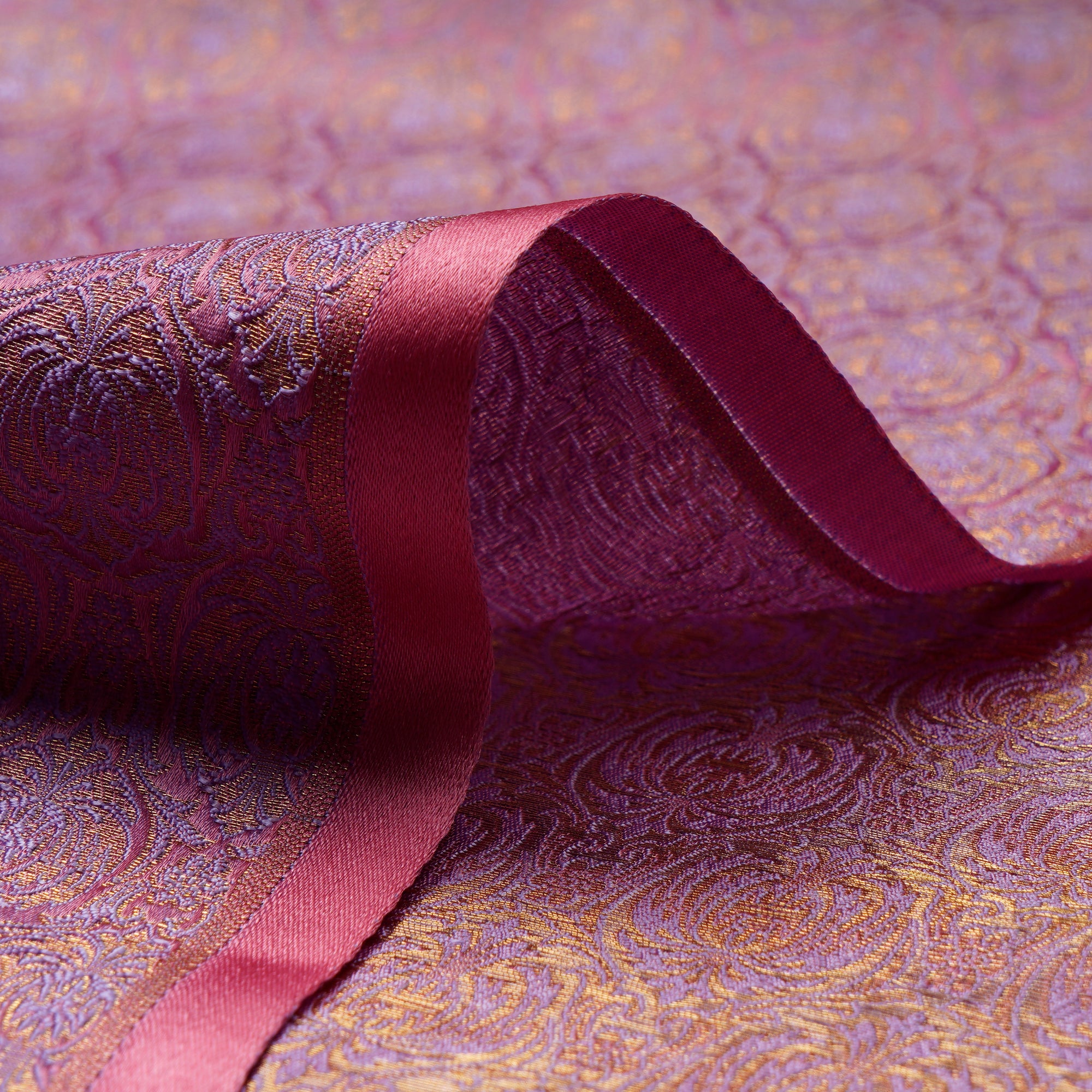 Purplish Pink Handwoven Banarasi Brocade Silk Fabric