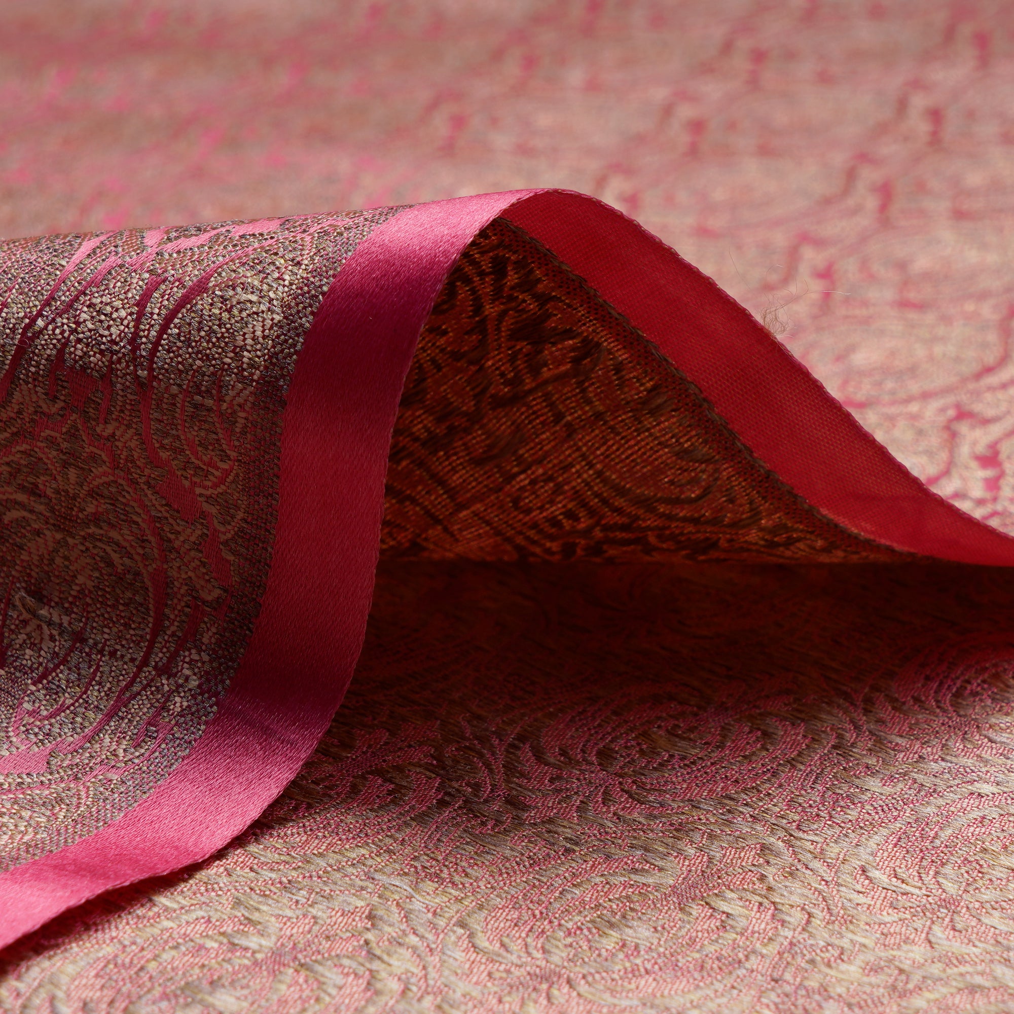 Hot Pink Handwoven Banarasi Brocade Silk Fabric