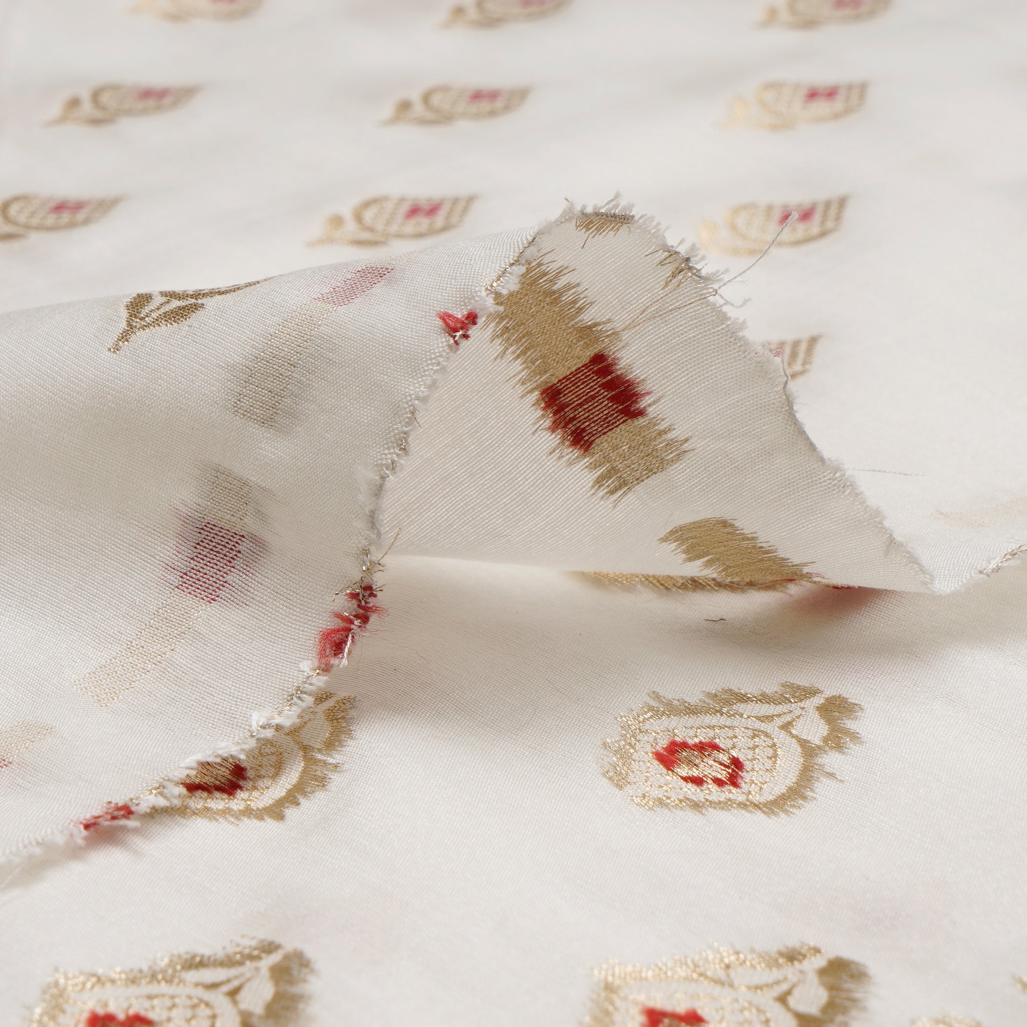 White Dyeable Mina Booti Pattern Silk Viscose Banarasi Fabric