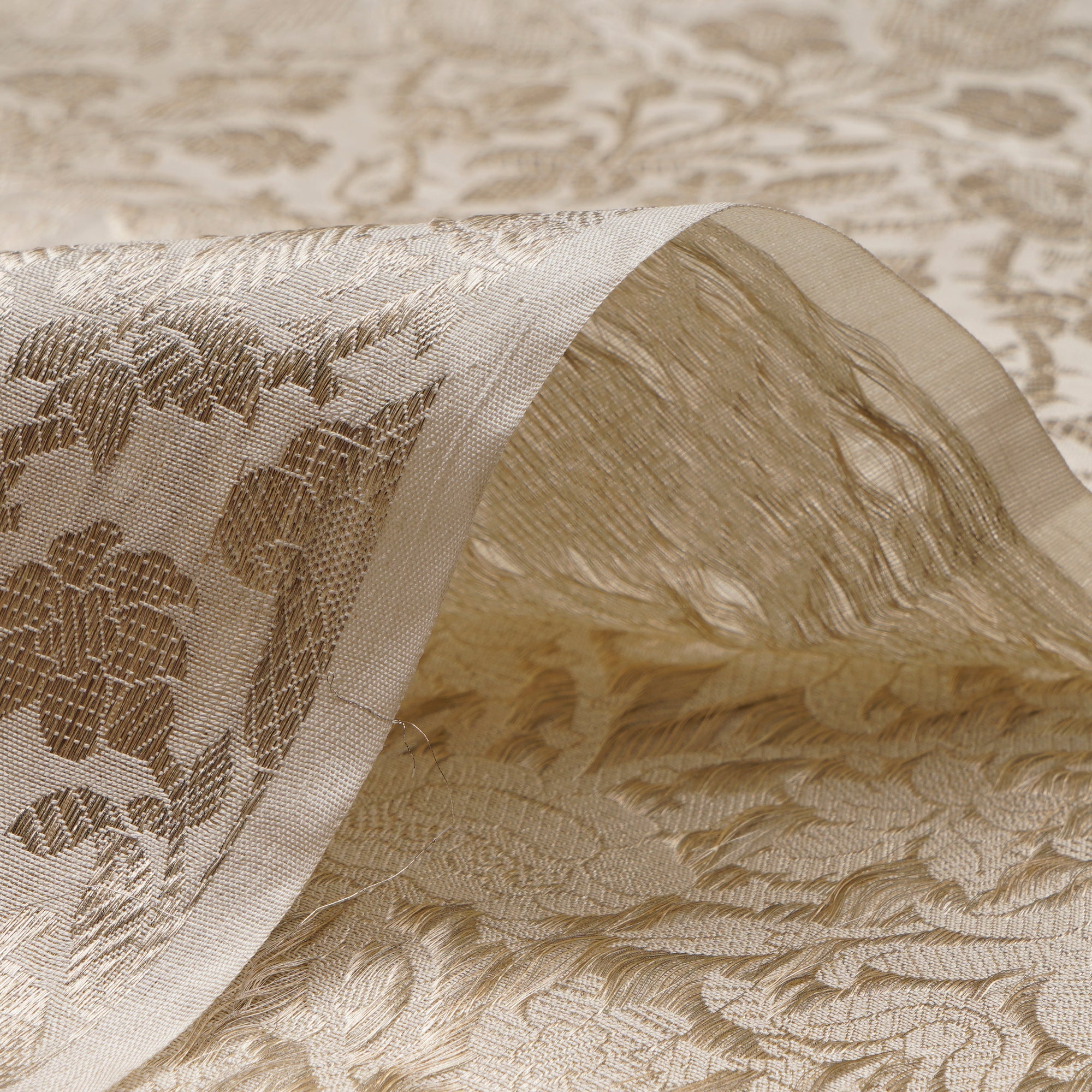 Off White Handwoven Premium Banarasi Brocade Silk Fabric