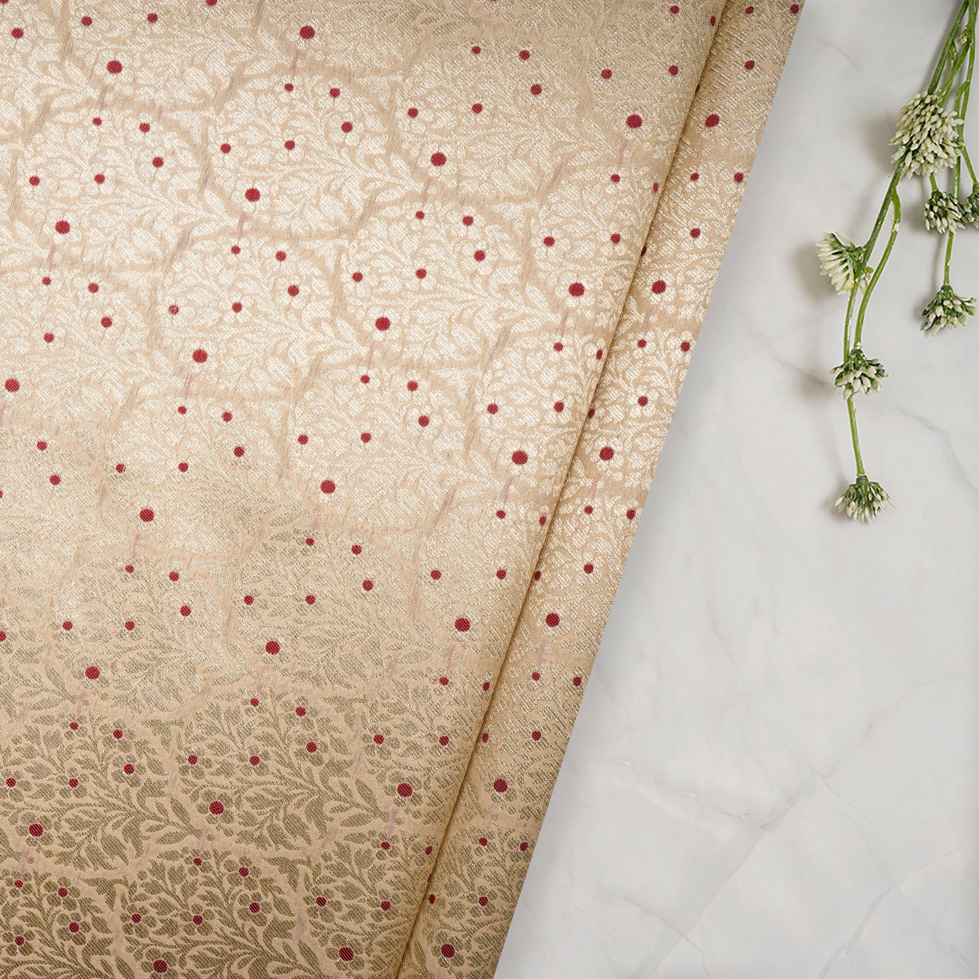 Beige-Gold Banarasi Blended Brocade Fabric