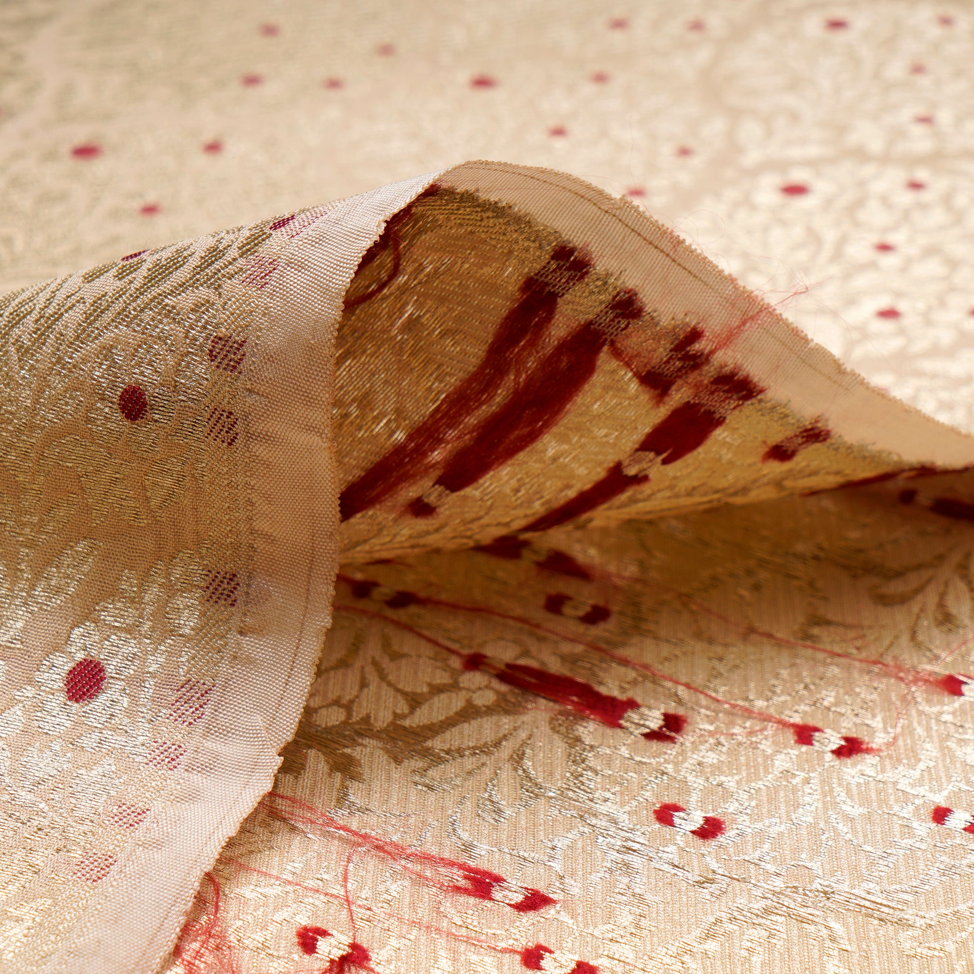 Beige-Gold Banarasi Blended Brocade Fabric