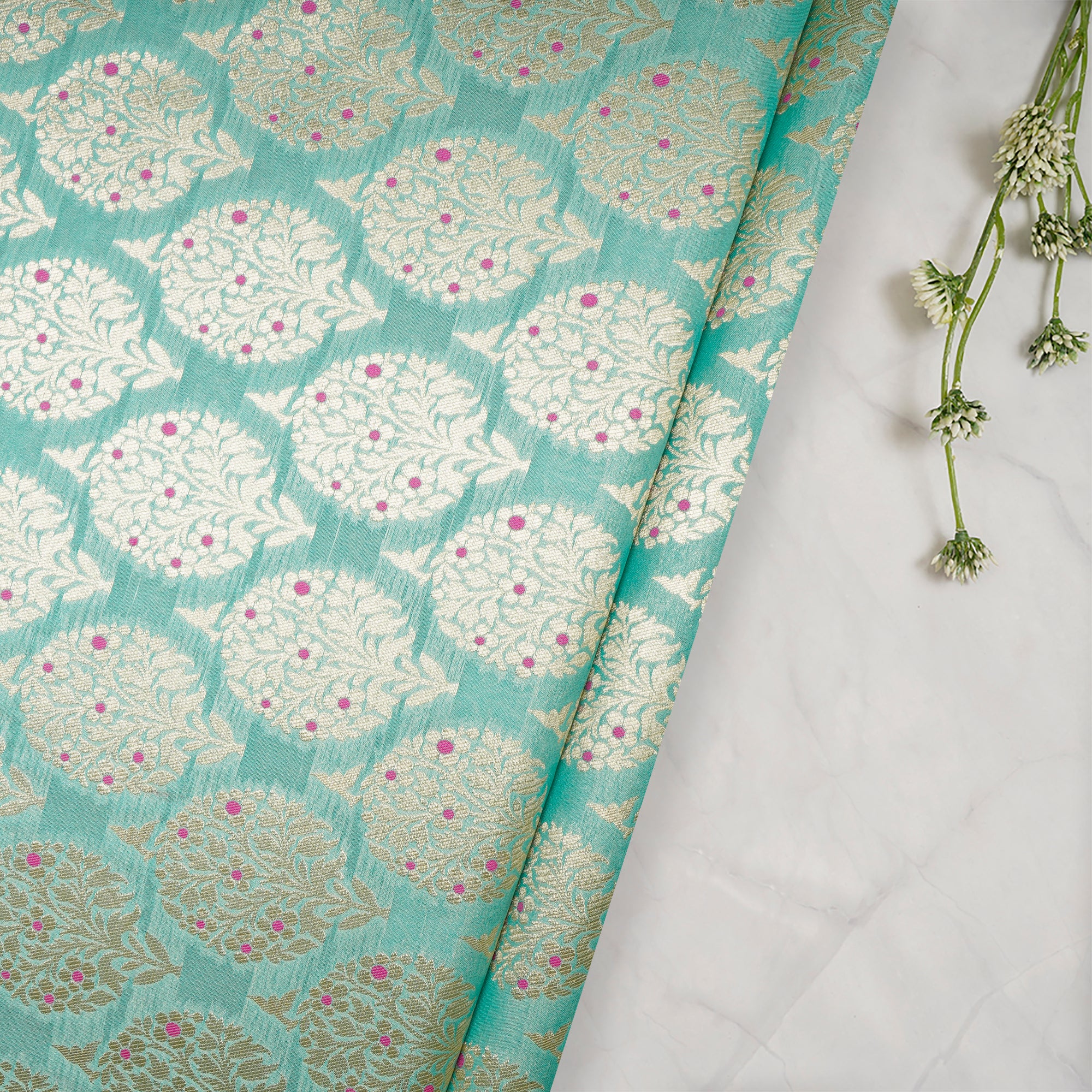 Pastel Green Banarasi Blended Brocade Fabric