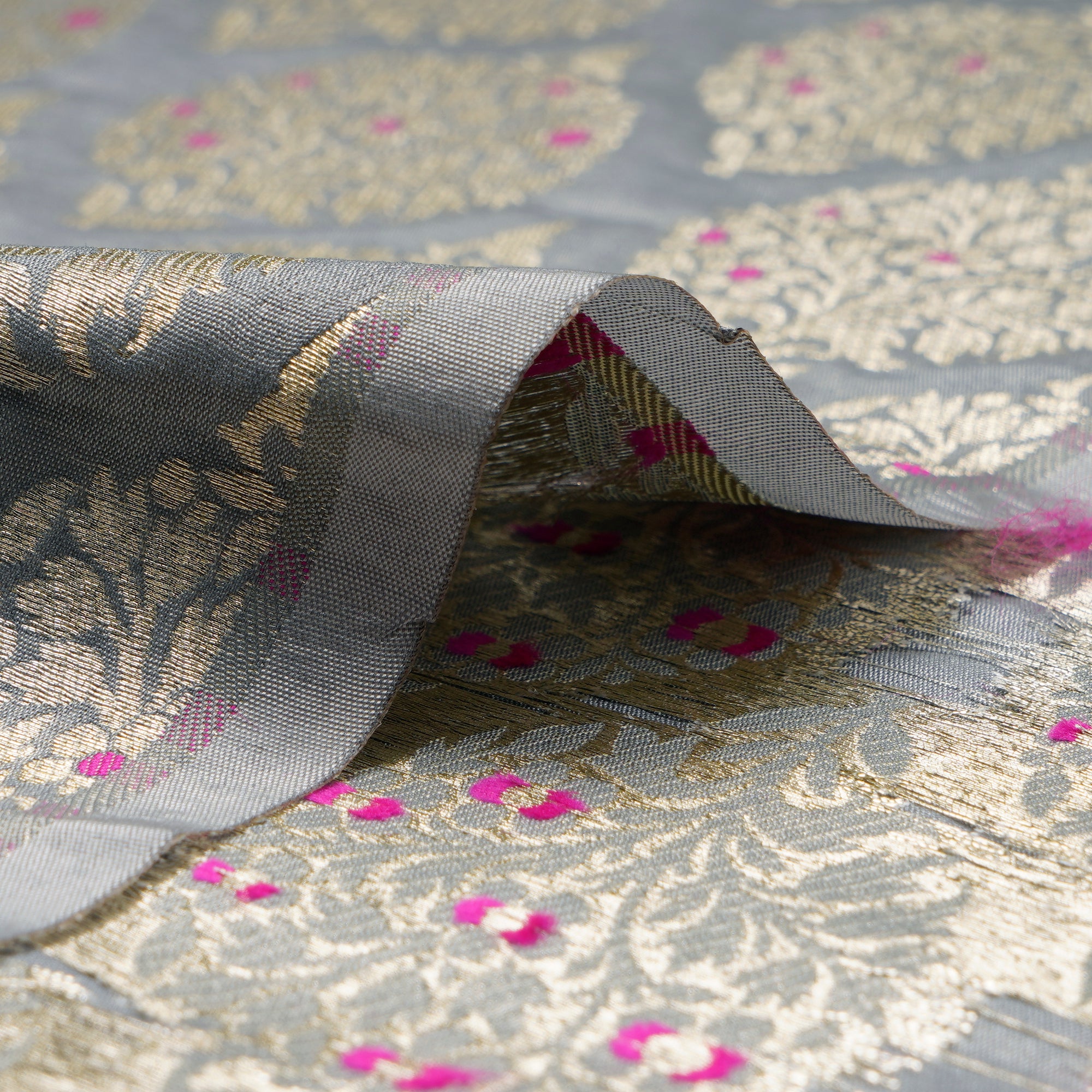 Light Grey Banarasi Blended Brocade Fabric